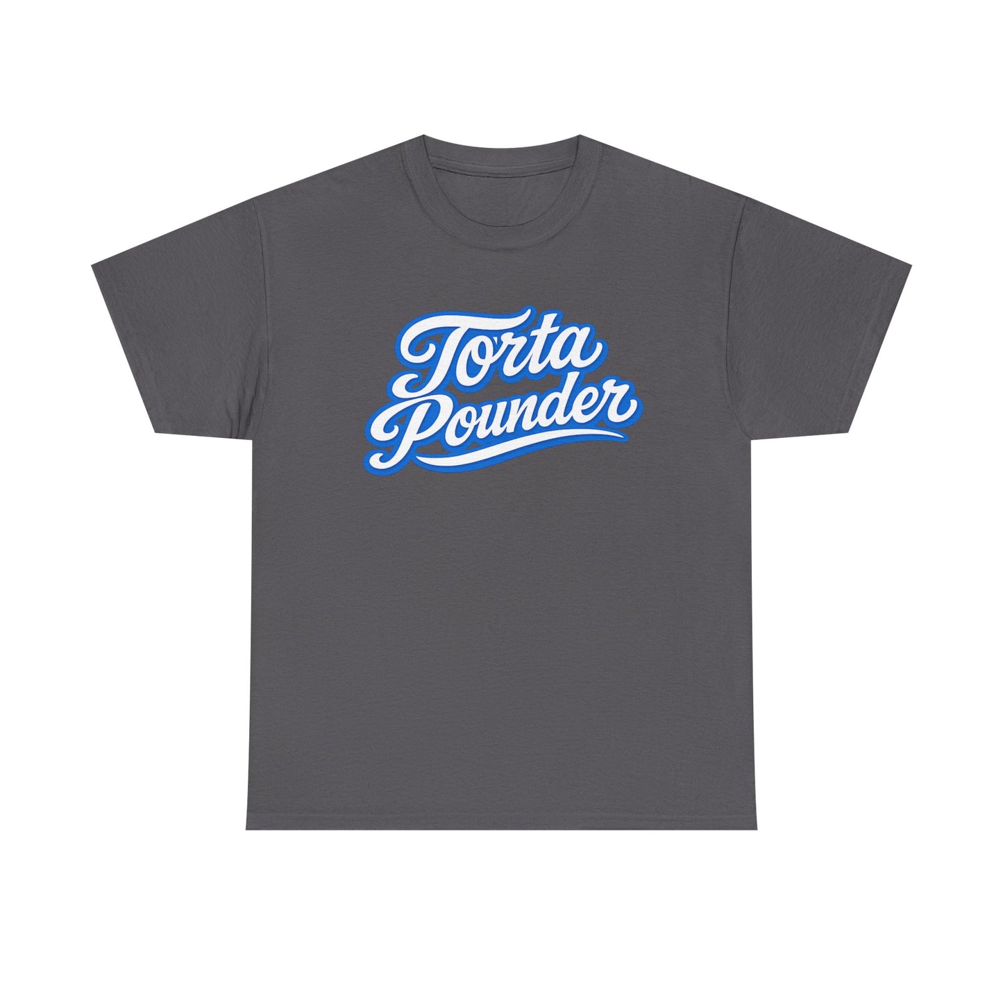 Torta Pounder Script Tee — Retro Blue Logo Graphic T-Shirt