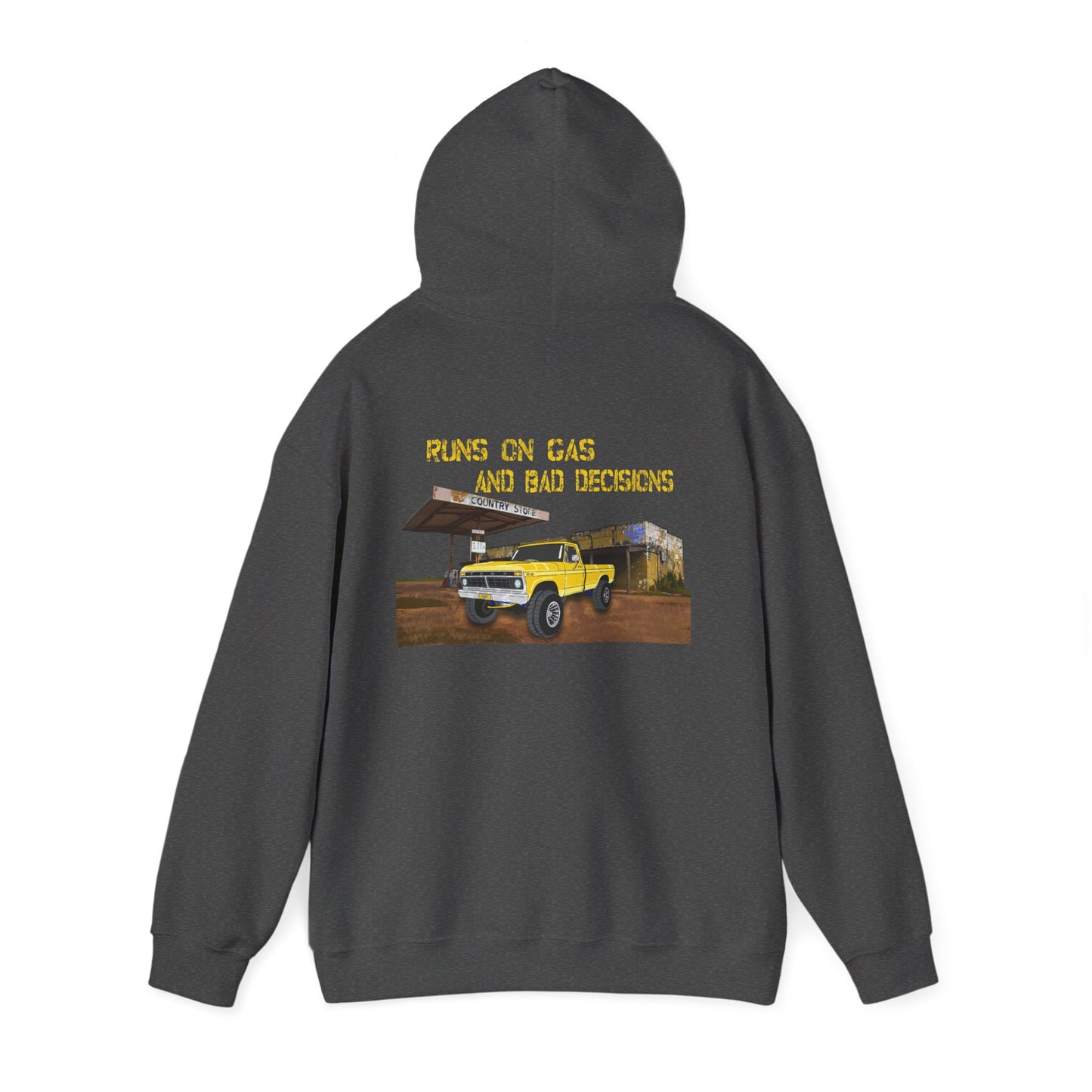 Hoodie — "Runs on Gas and Bad Decisions" Vintage Truck Graphic Hoodie