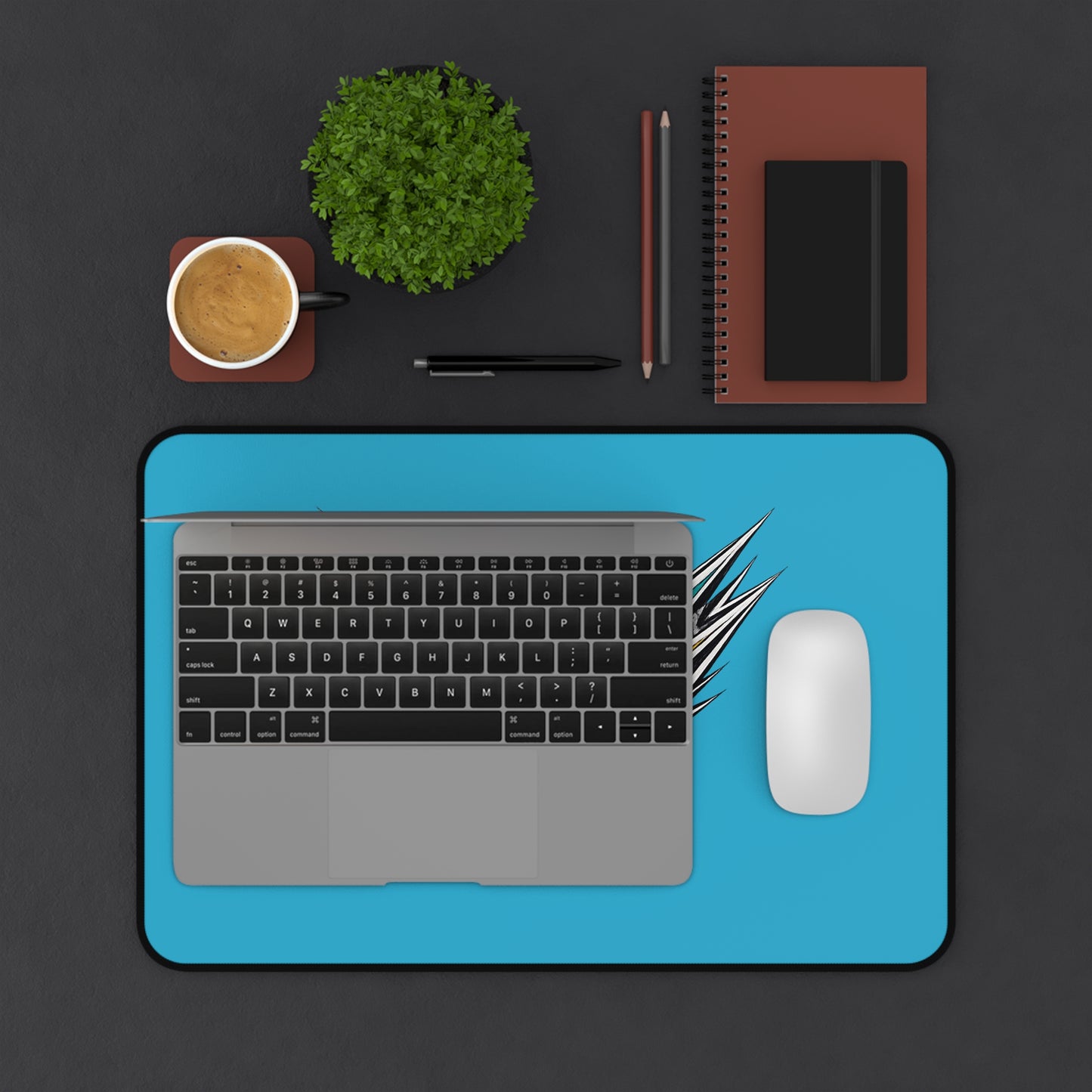 Abstract Feather Burst Desk Mat | Blue Gaming Mousepad