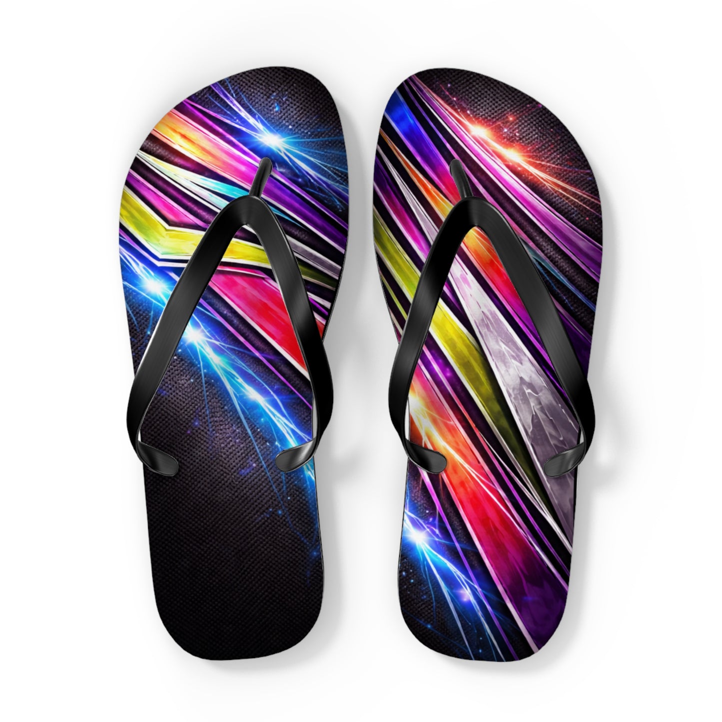 Neon Galaxy Flip Flops — Colorful Space Wave Beach Sandals