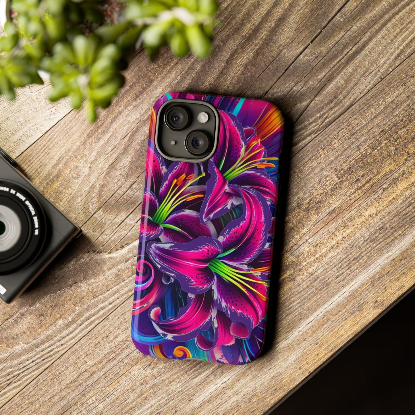 Neon Lily Illustration Tough Case | Floral Phone Cover