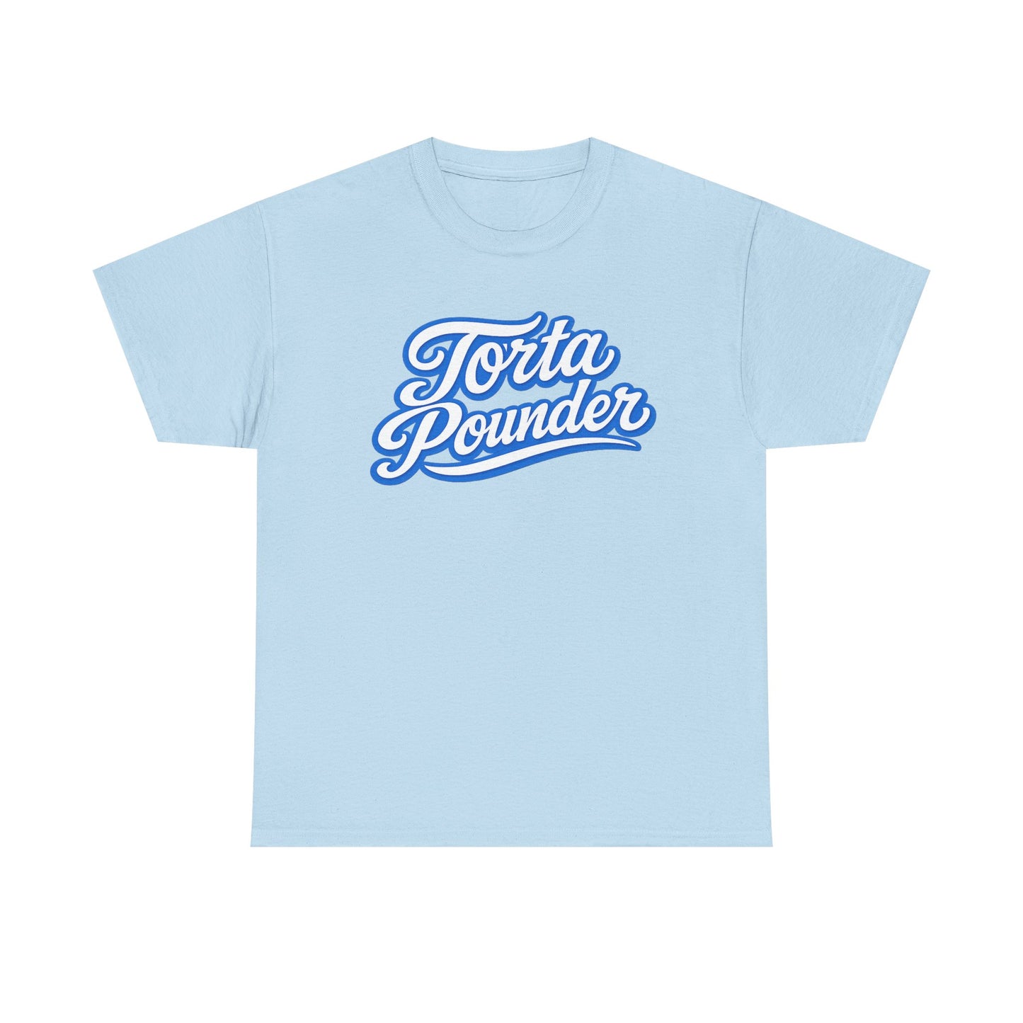Torta Pounder Script Tee — Retro Blue Logo Graphic T-Shirt