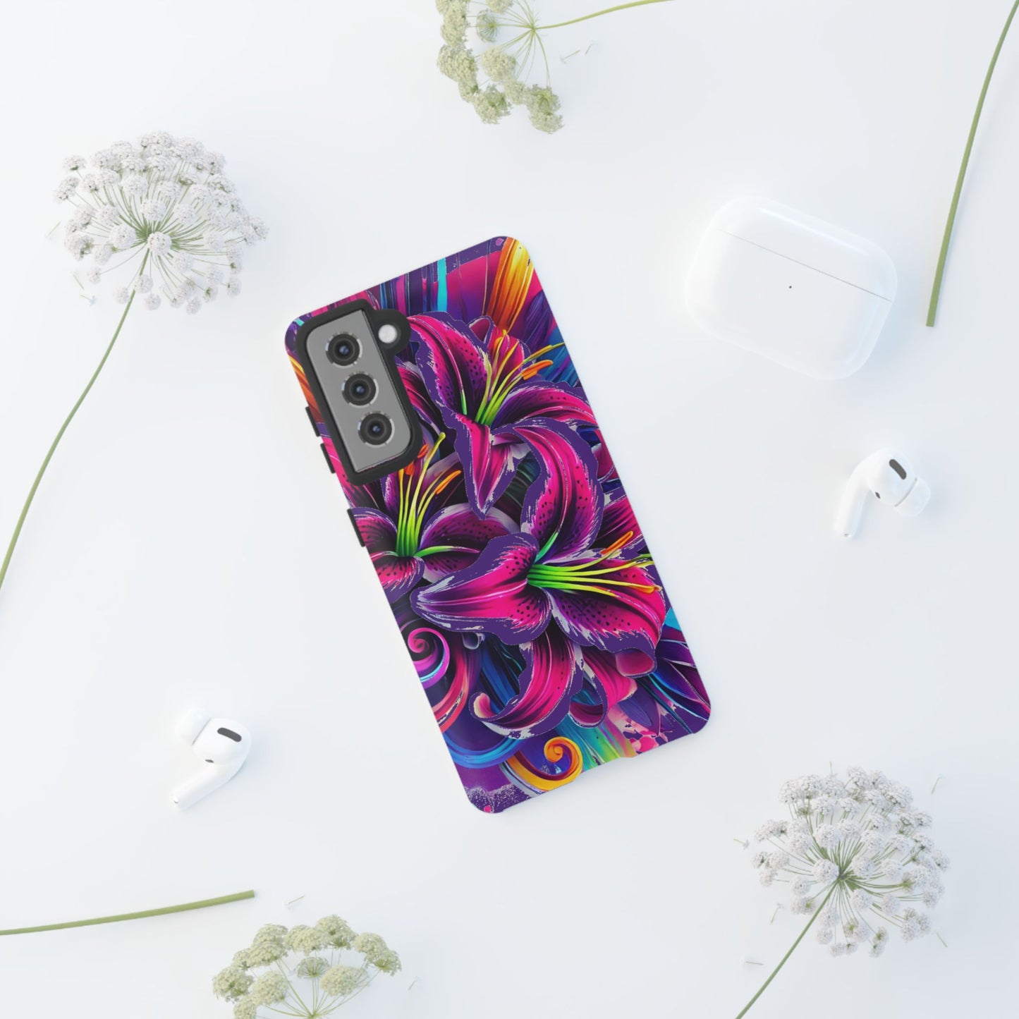 Neon Lily Illustration Tough Case | Floral Phone Cover