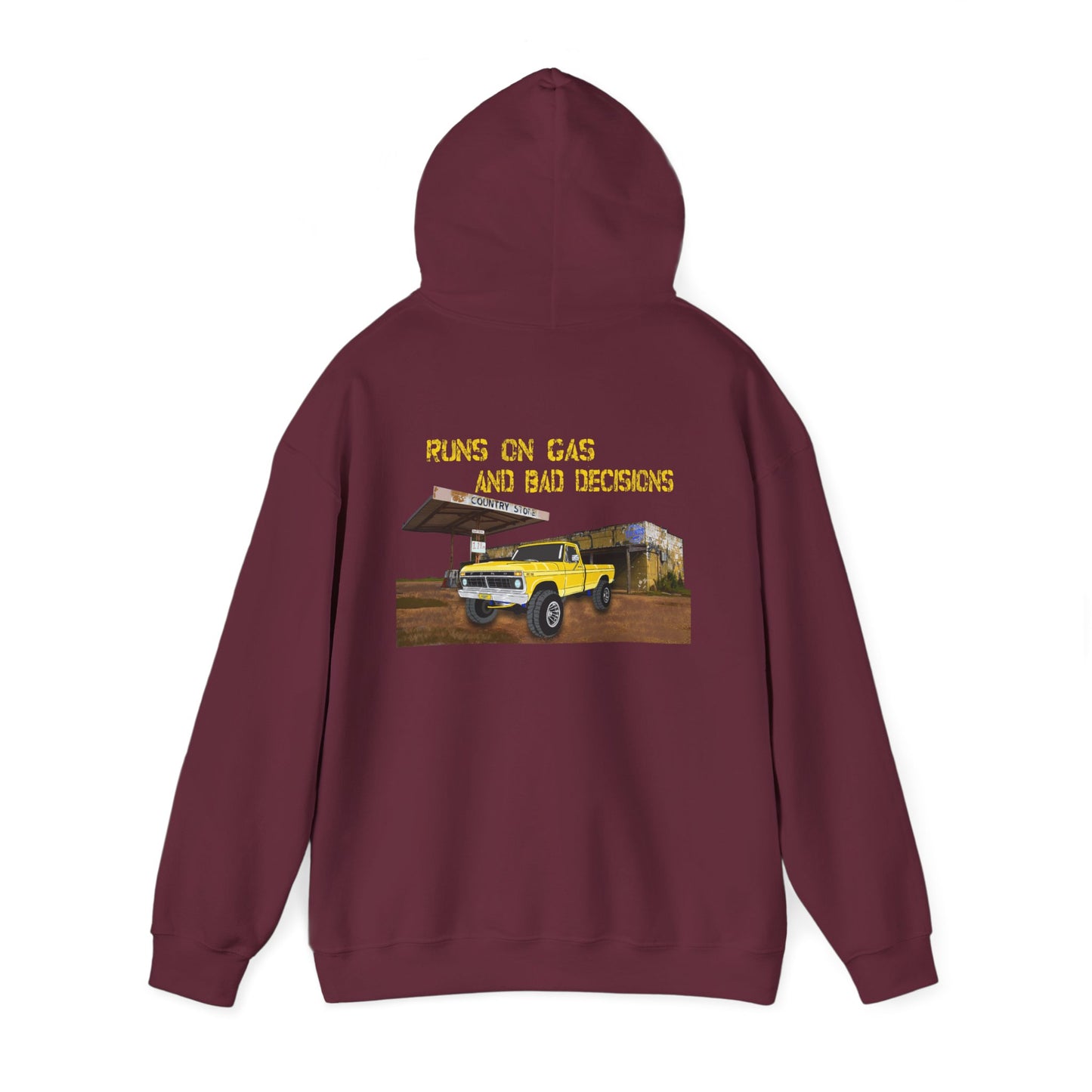 Hoodie — "Runs on Gas and Bad Decisions" Vintage Truck Graphic Hoodie