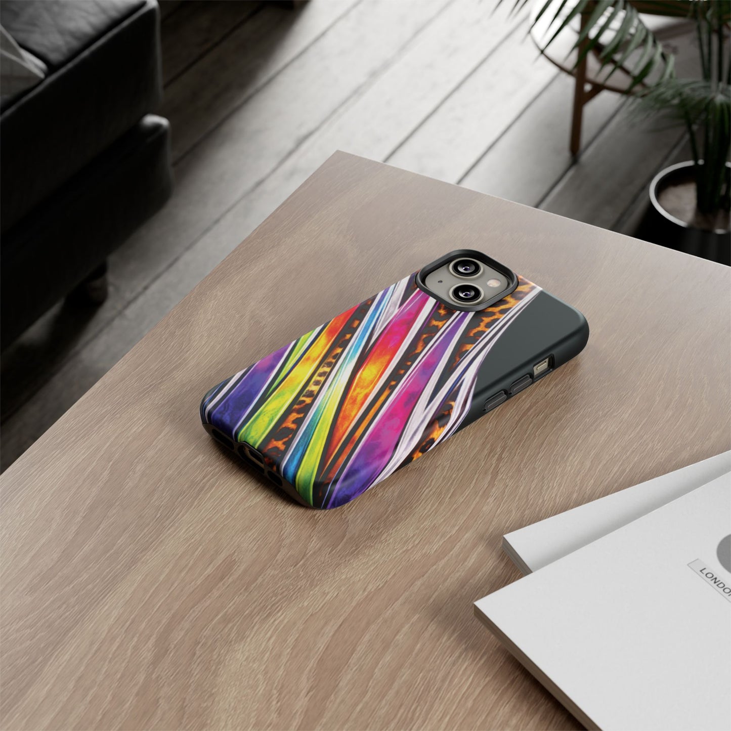 Colorful Stripes & Leopard Print Phone Case