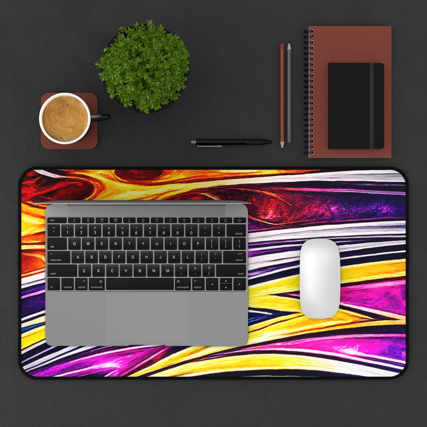 Abstract Flame Waves Desk Mat | Colorful Lightning Pattern