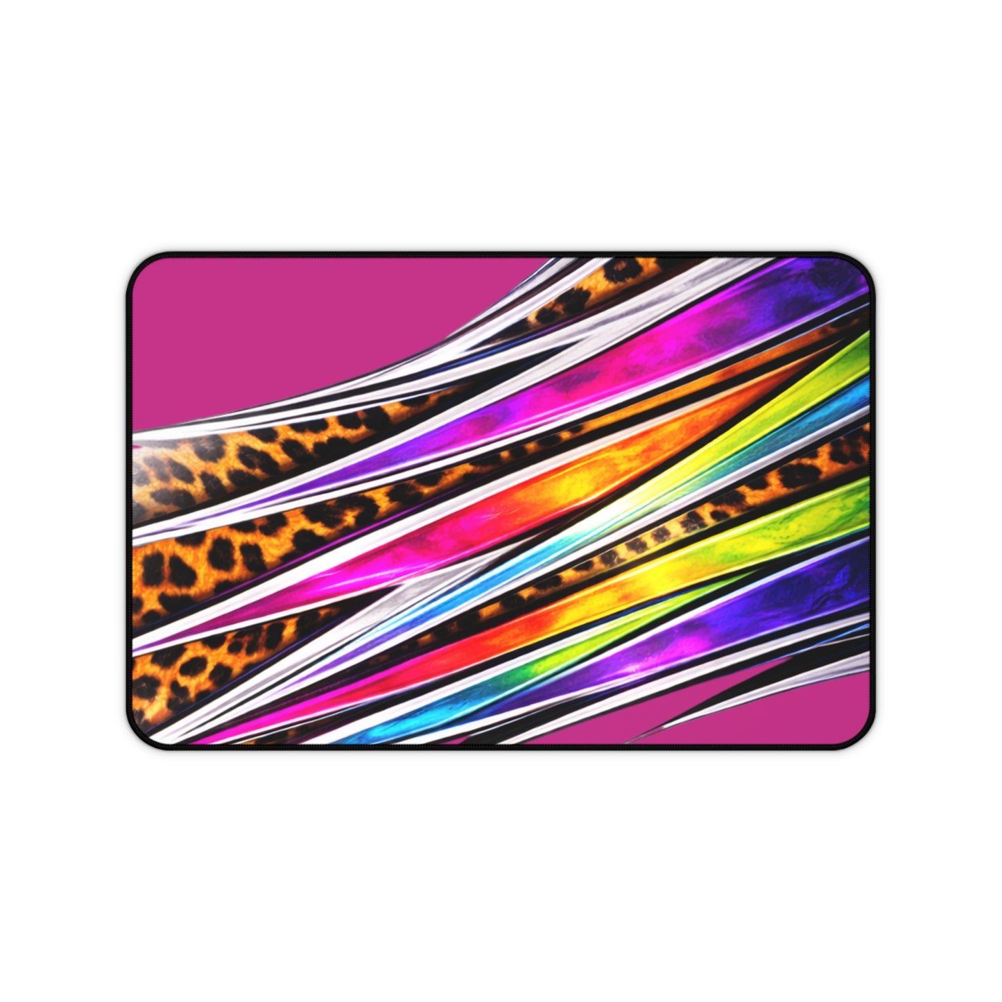 Neon Leopard Stripes Desk Mat | Colorful Abstract Mouse Pad