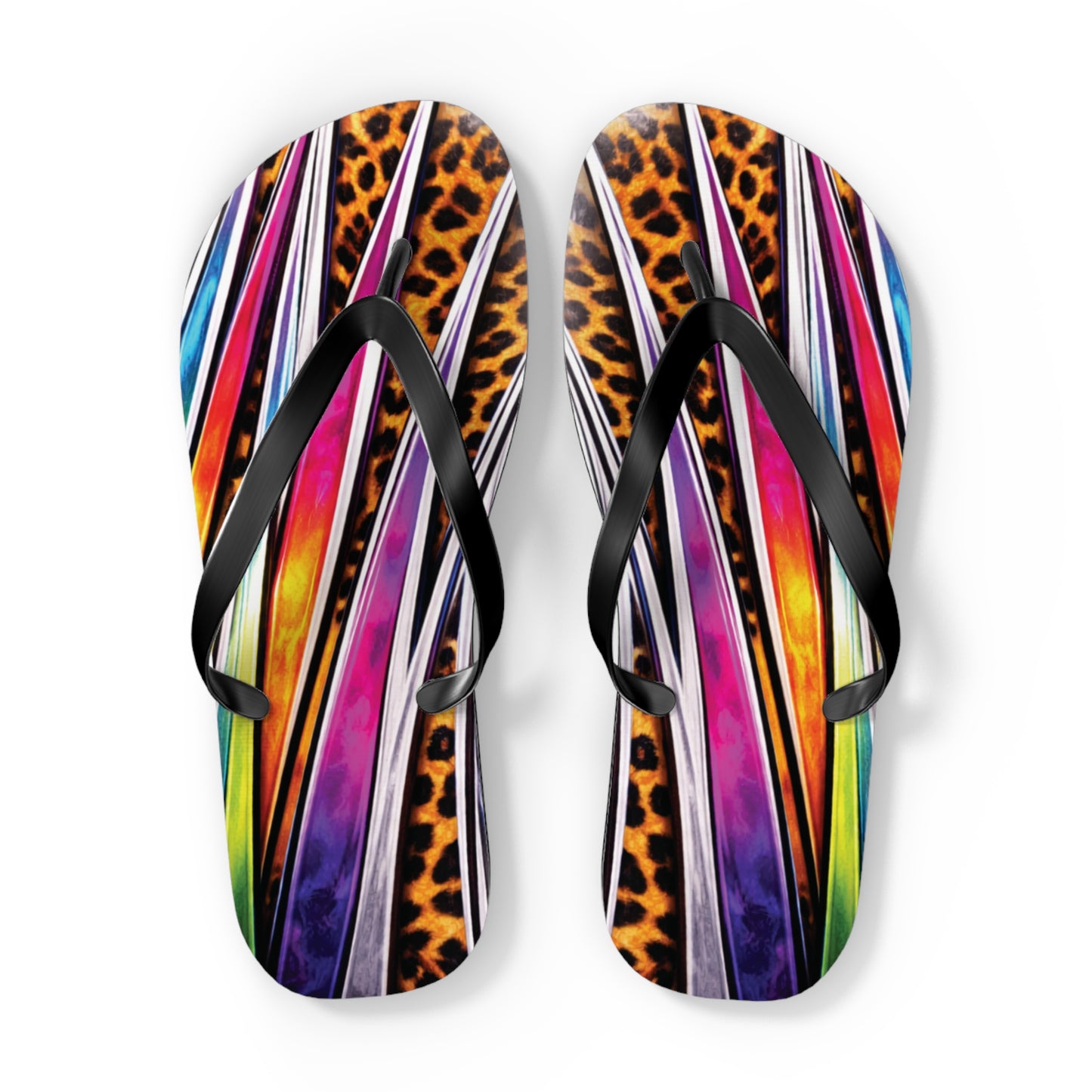 Colorful Striped & Leopard Print Flip Flops — Vibrant Beach Sandals