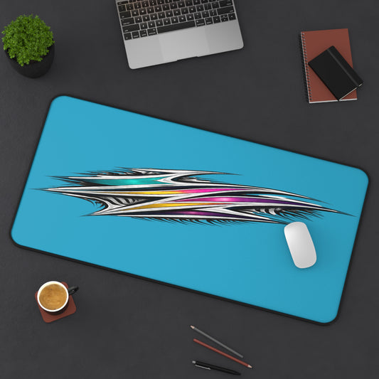 Retro Pinstripe Graphic Desk Mat | Blue Racing Stripe Mousepad