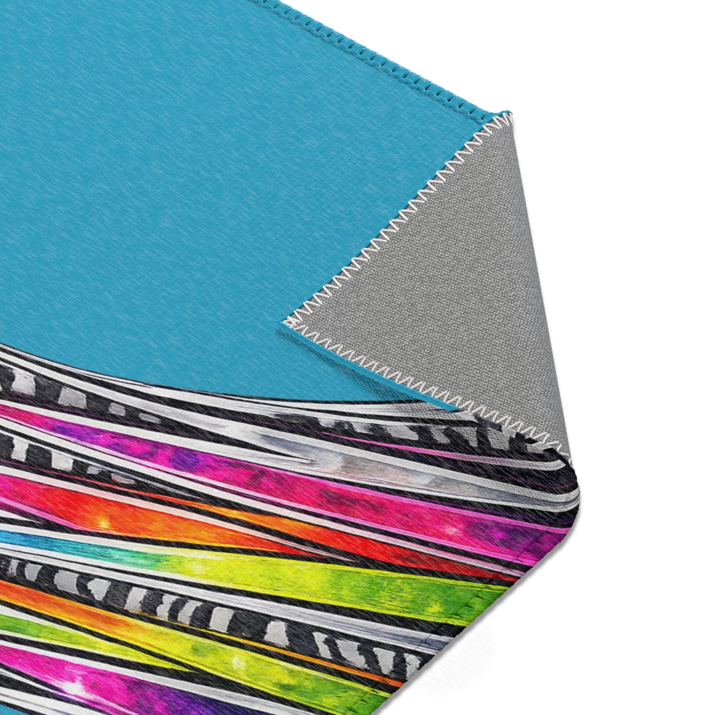 Turquoise Zebra Stripe Tear Area Rug — Colorful Rainbow Accent Rug