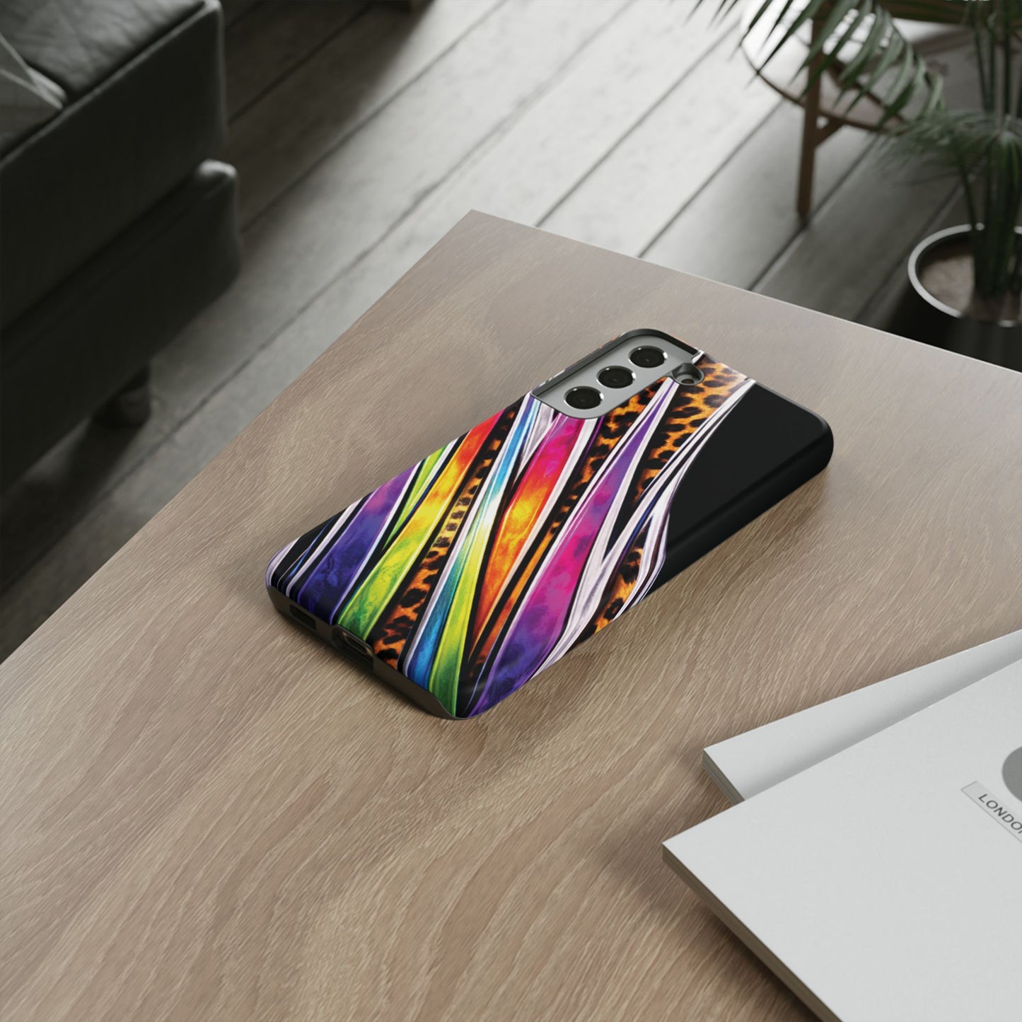 Colorful Stripes & Leopard Print Phone Case
