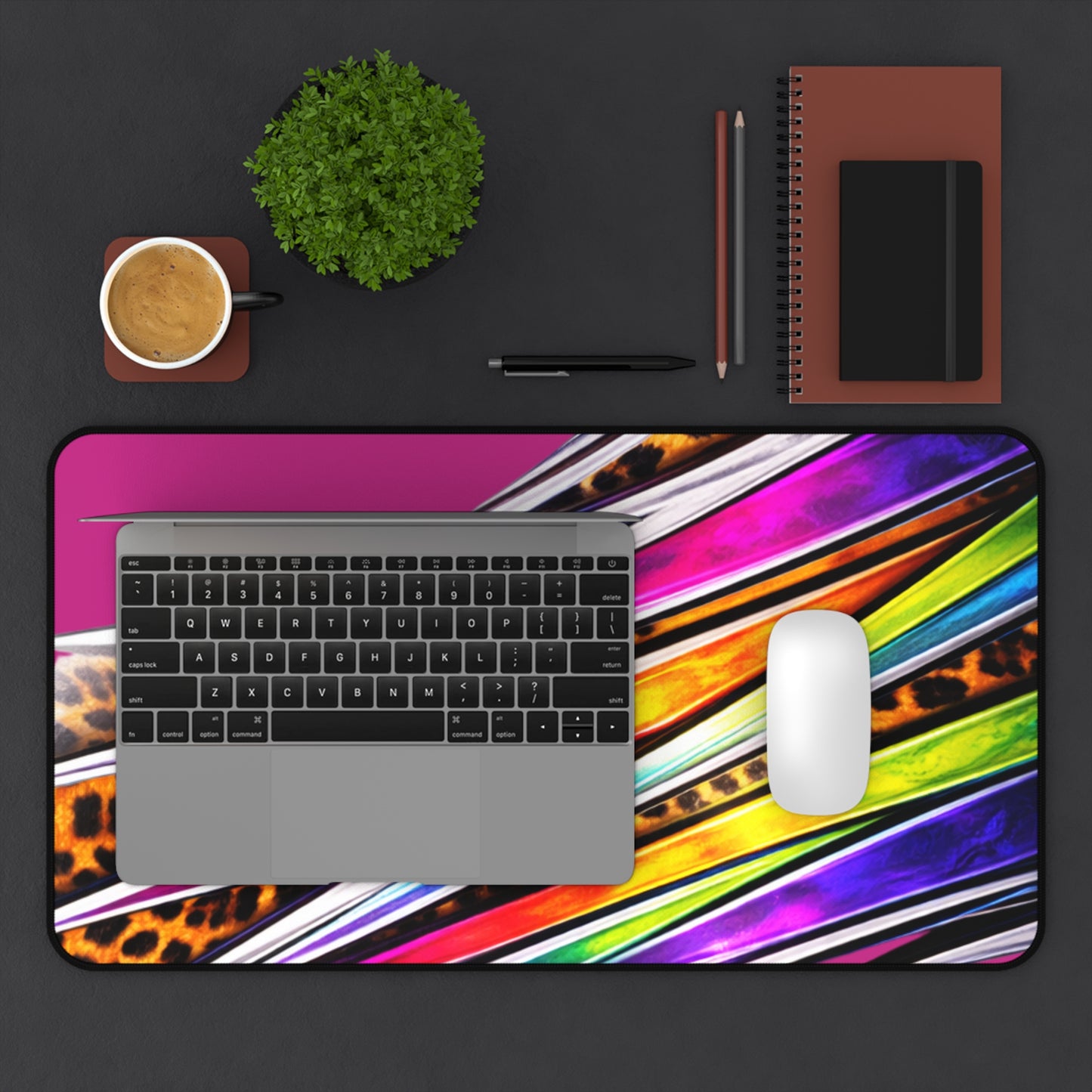 Neon Leopard Stripes Desk Mat | Colorful Abstract Mouse Pad