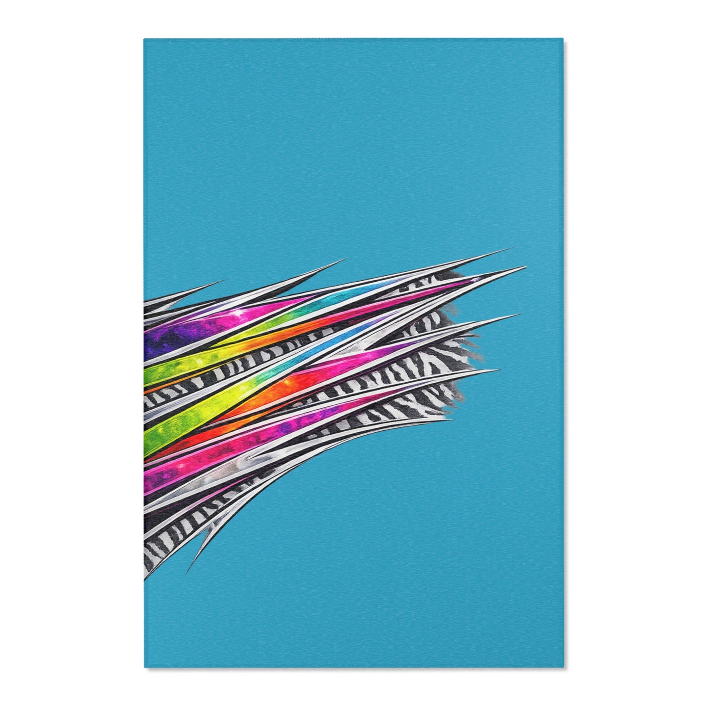 Turquoise Zebra Stripe Tear Area Rug — Colorful Rainbow Accent Rug