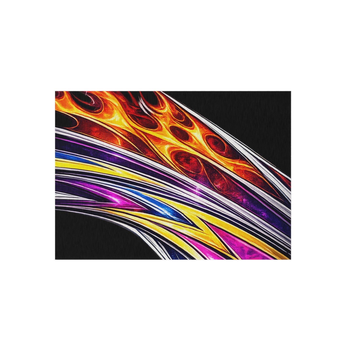 Mini Truck Flames Outdoor Rug — Retro Flame Pickup Truck Doormat