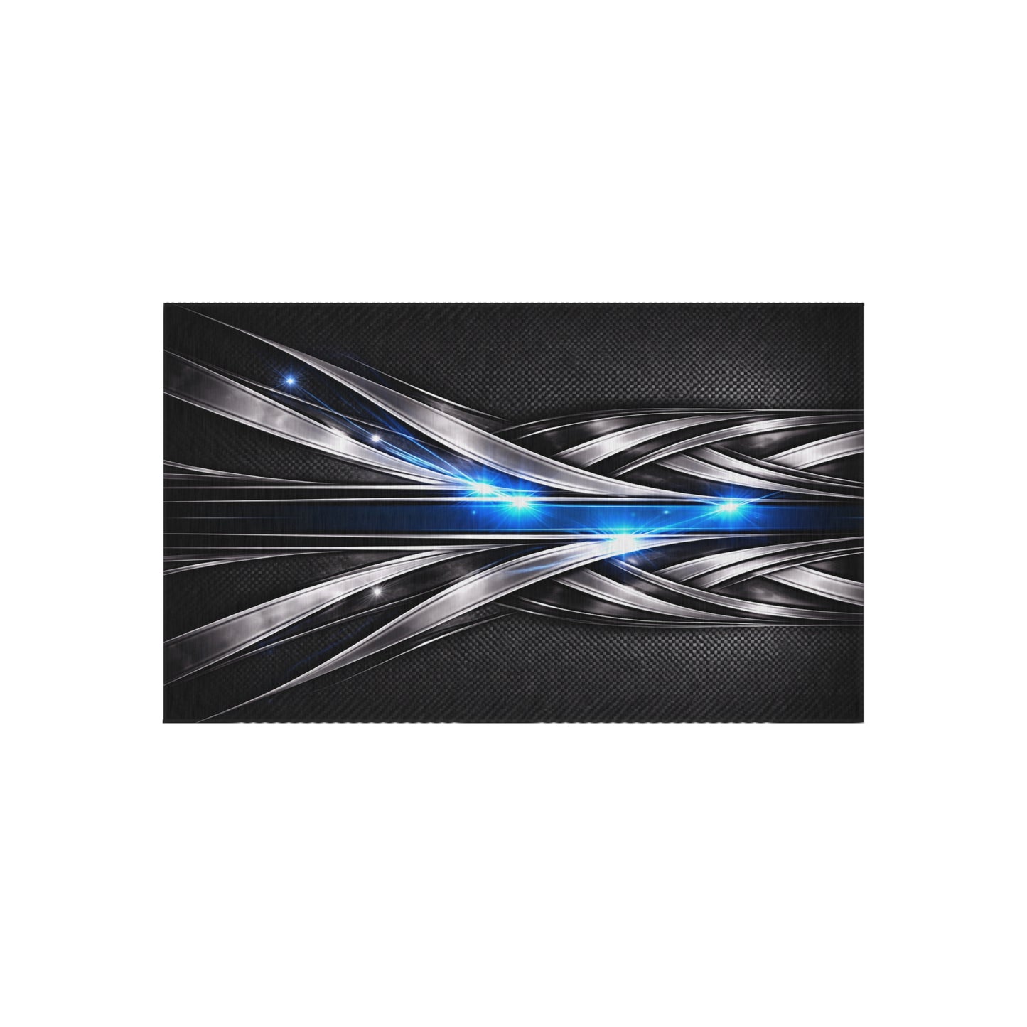 Futuristic Metal Weave Outdoor Rug with Blue Light Accents