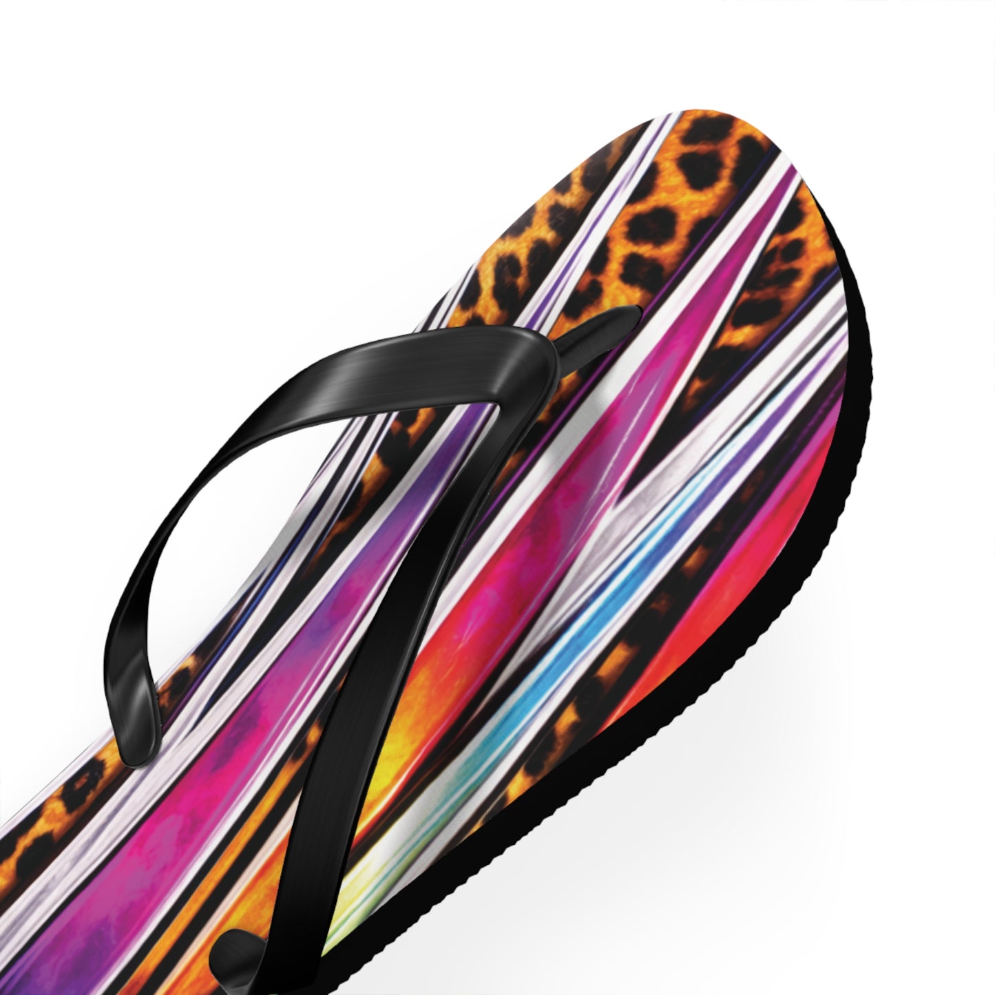 Colorful Striped & Leopard Print Flip Flops — Vibrant Beach Sandals