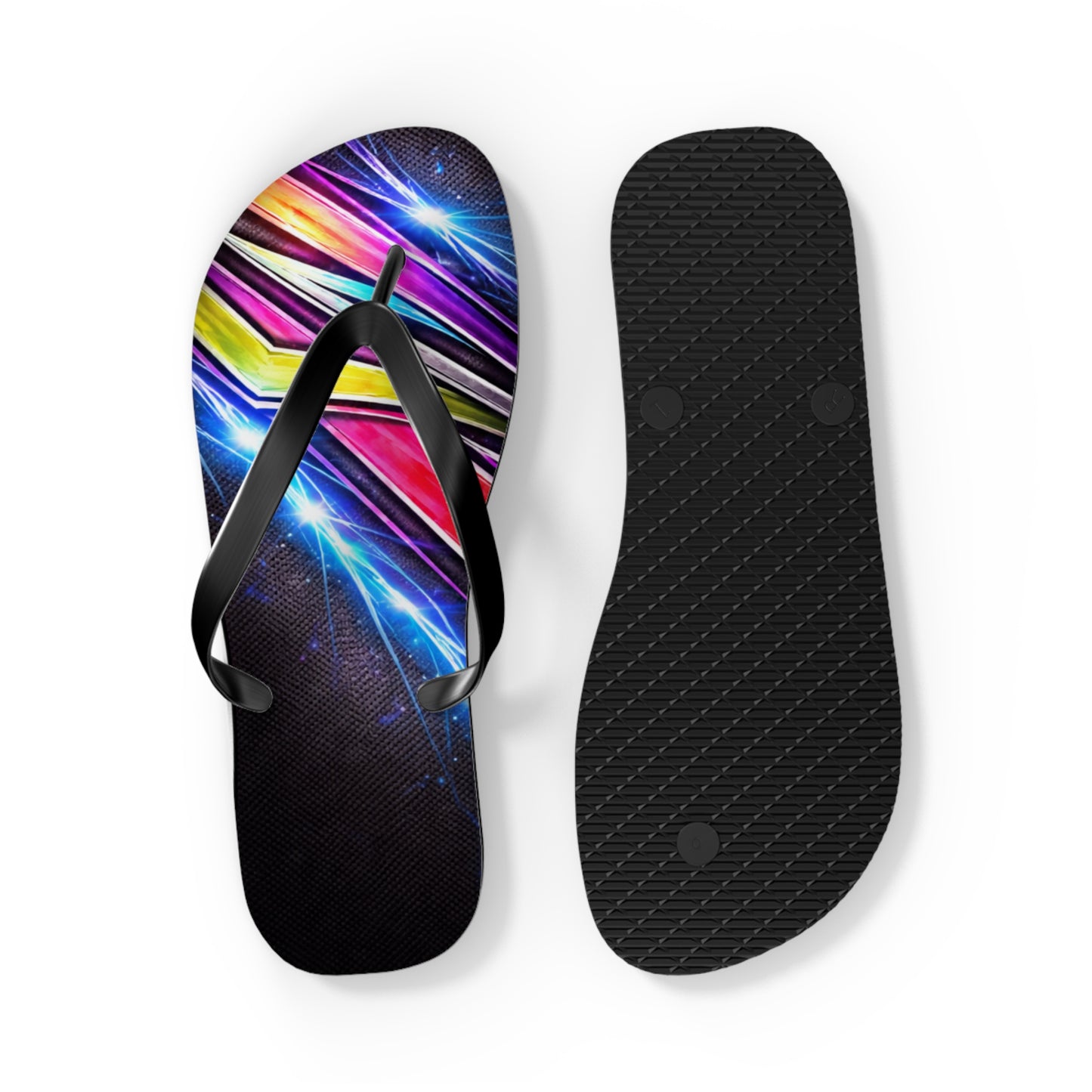 Neon Galaxy Flip Flops — Colorful Space Wave Beach Sandals