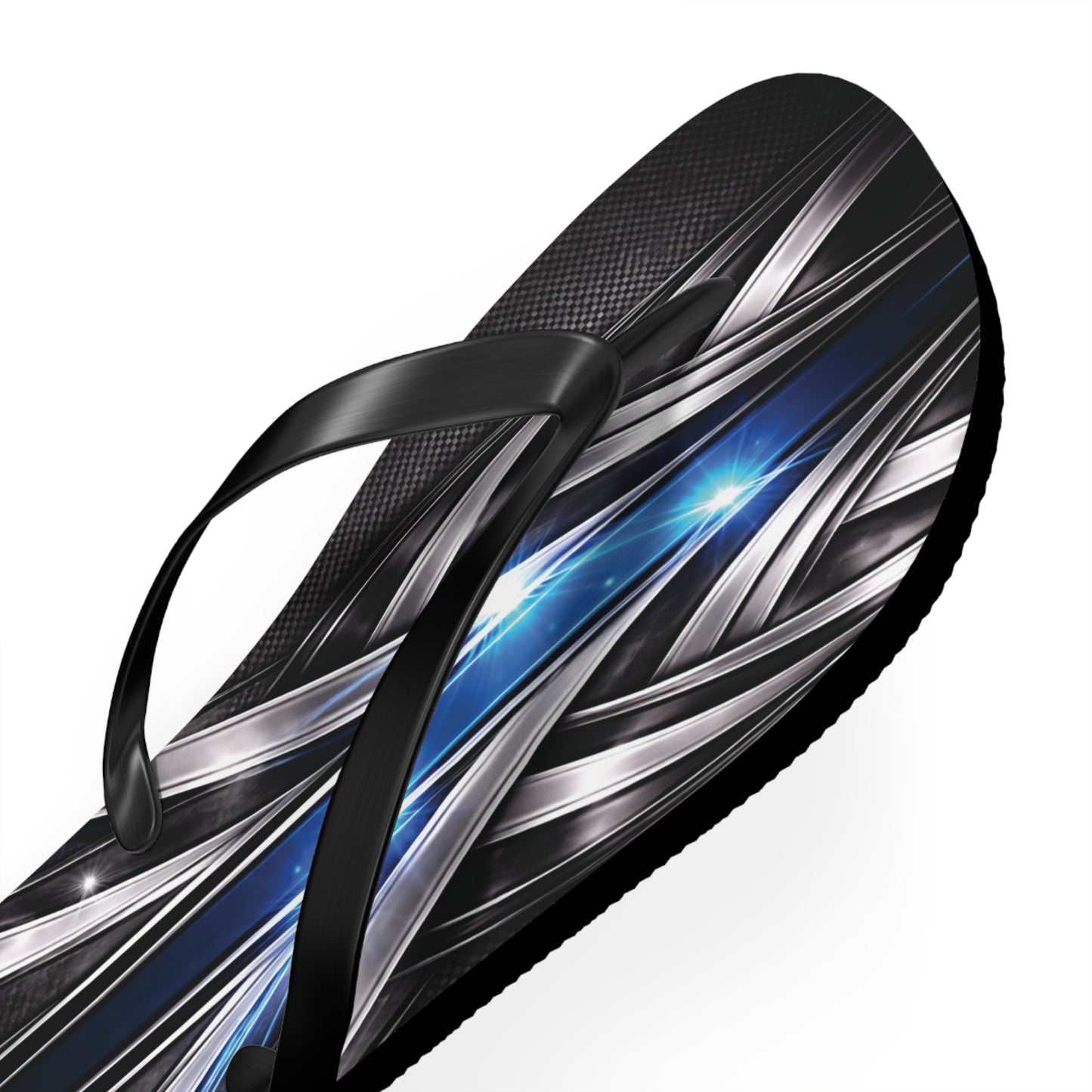 Abstract Metallic Blue Flip Flops — Futuristic Graphic Beach Sandals