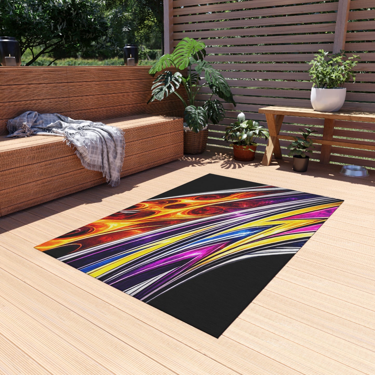 Mini Truck Flames Outdoor Rug — Retro Flame Pickup Truck Doormat