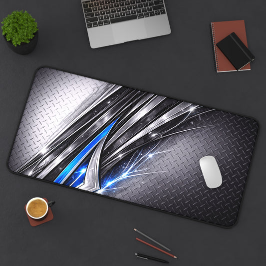 Futuristic Metallic Blue Abstract Desk Mat | Gaming Office Mousepad