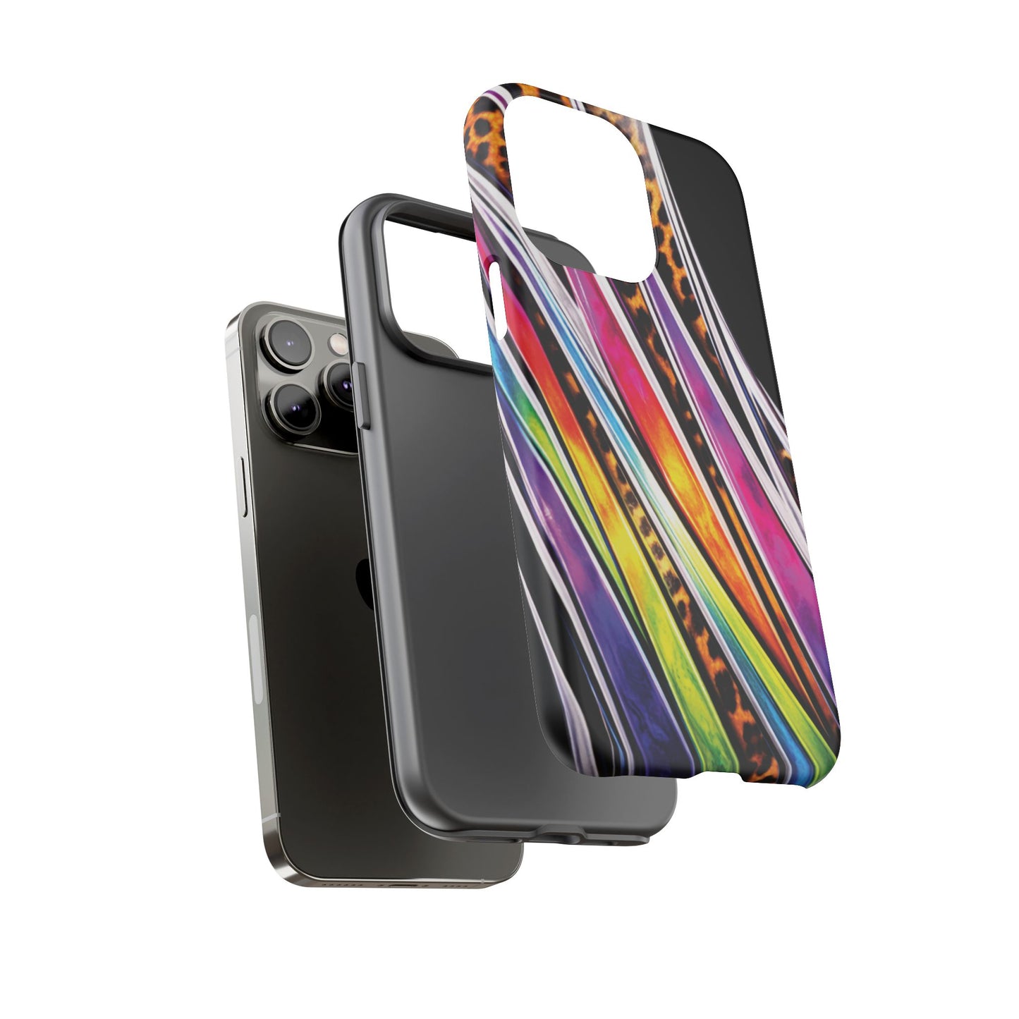 Colorful Stripes & Leopard Print Phone Case