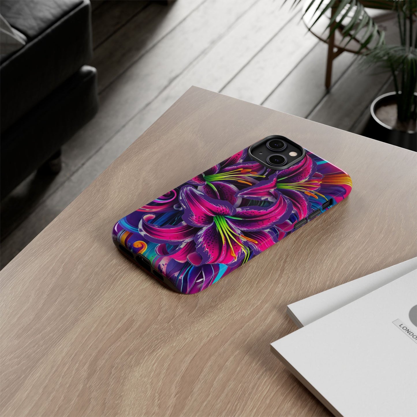 Neon Lily Illustration Tough Case | Floral Phone Cover