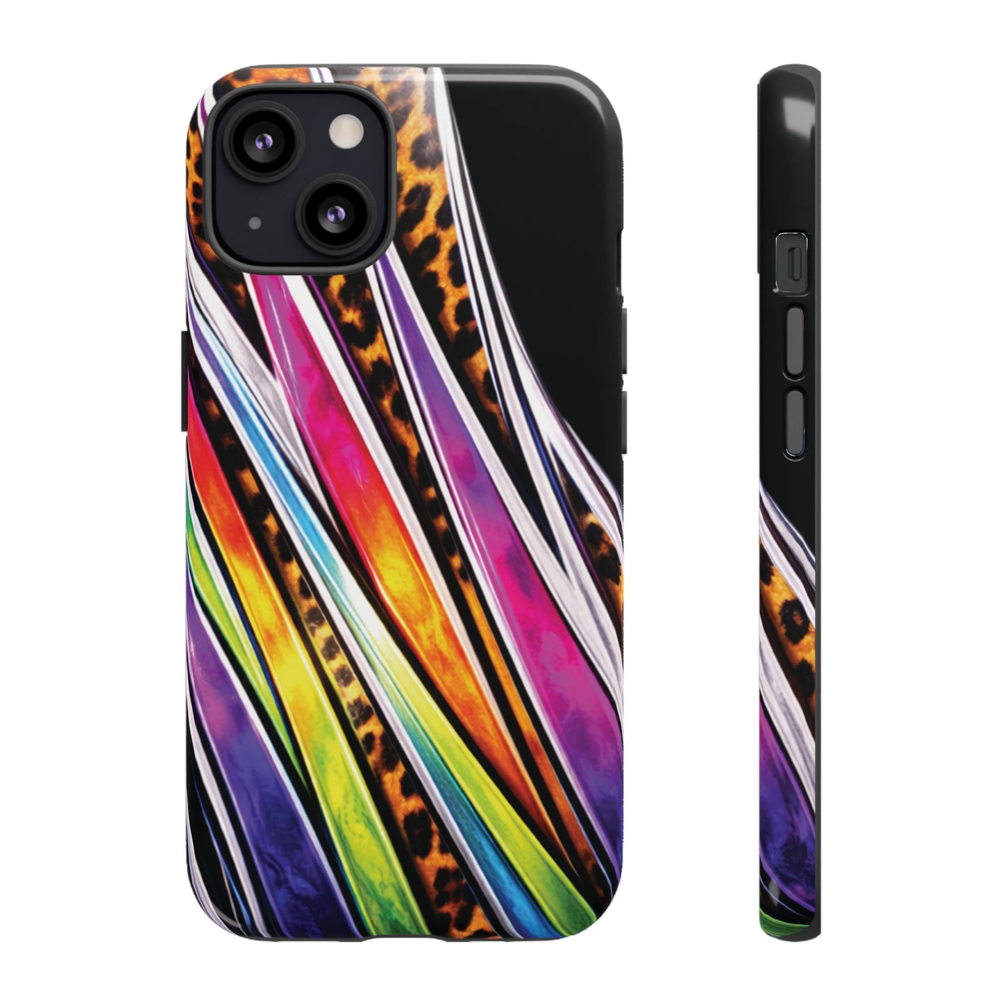 Colorful Stripes & Leopard Print Phone Case