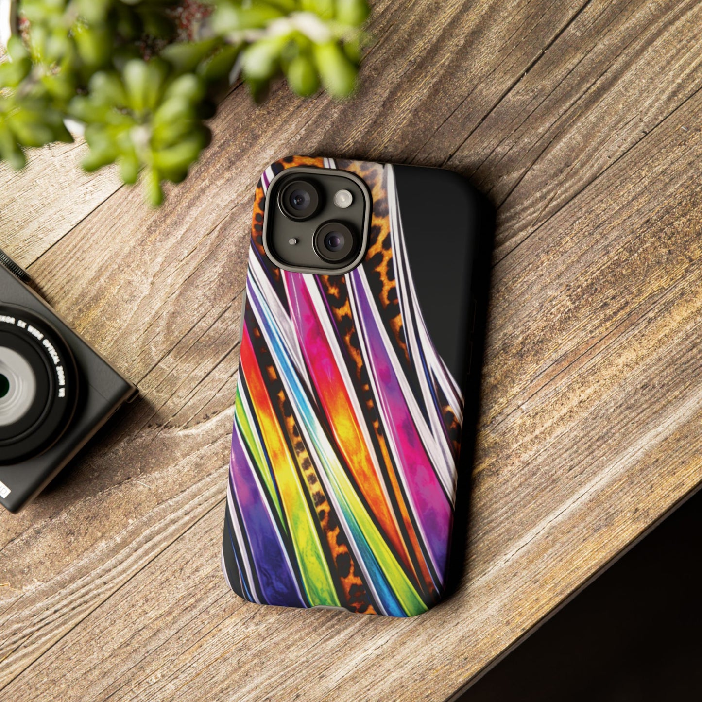 Colorful Stripes & Leopard Print Phone Case