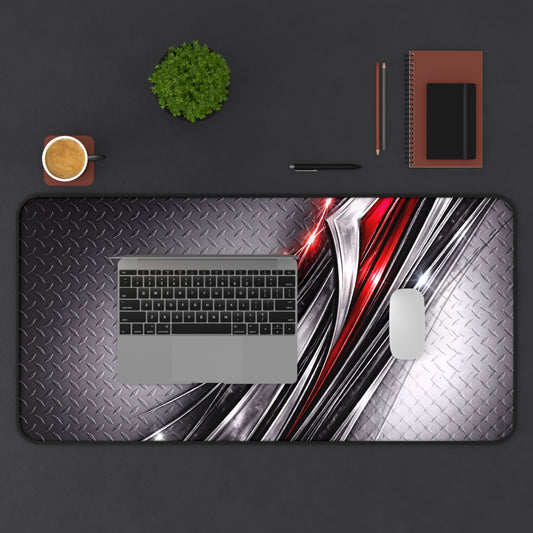 Red and Silver Metallic Abstract Desk Mat | Gaming Mousepad