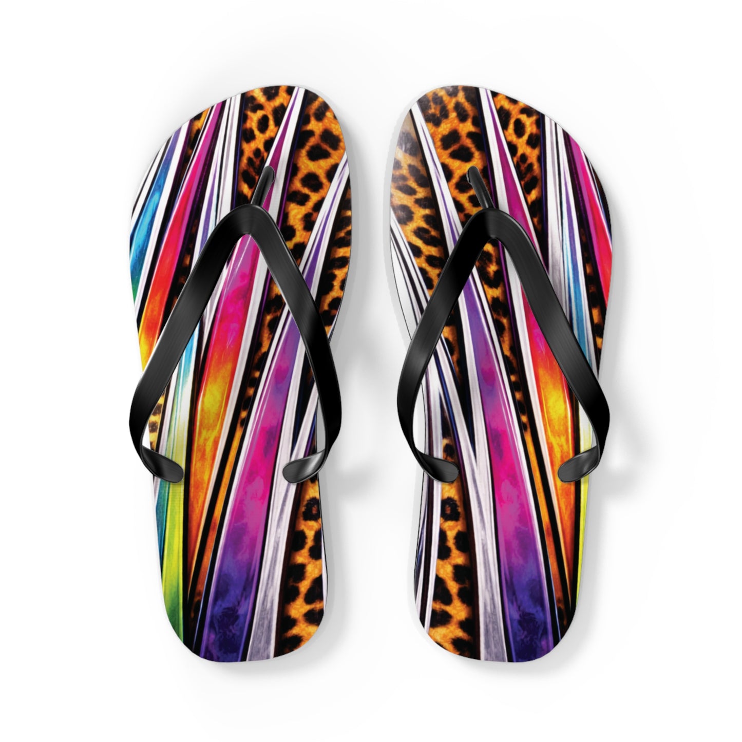Colorful Striped & Leopard Print Flip Flops — Vibrant Beach Sandals