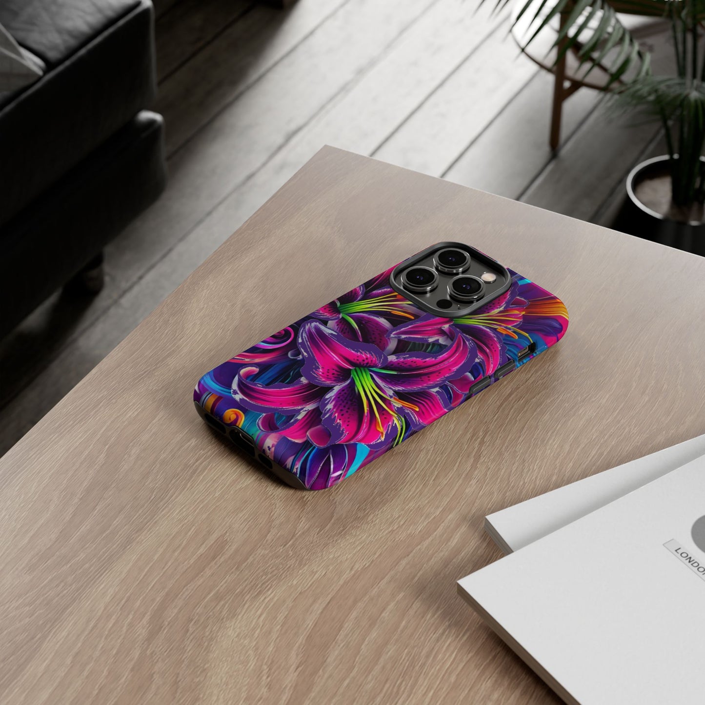 Neon Lily Illustration Tough Case | Floral Phone Cover