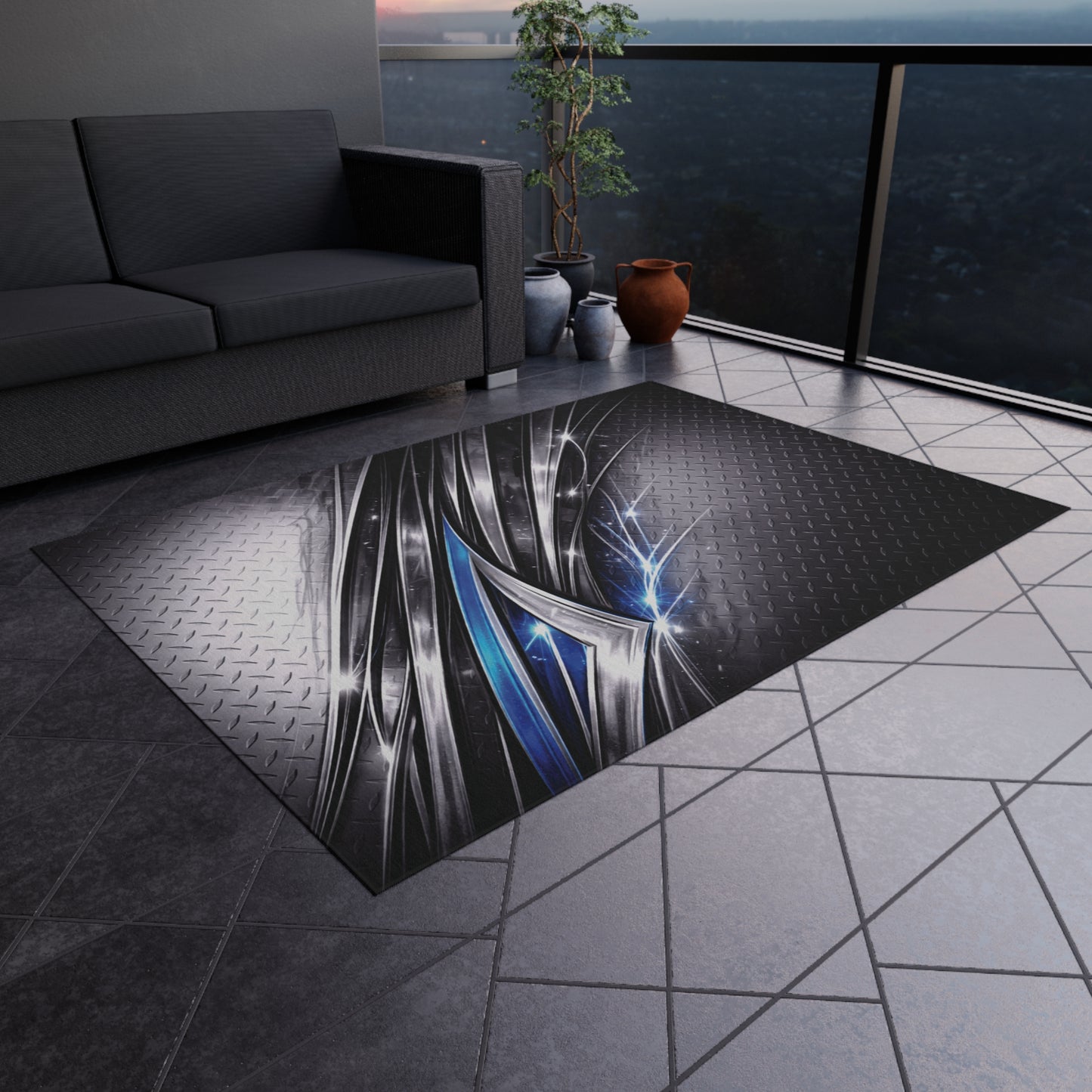 Man Cave Diamond Plate Outdoor Rug — Shop Garage Graphics Doormat