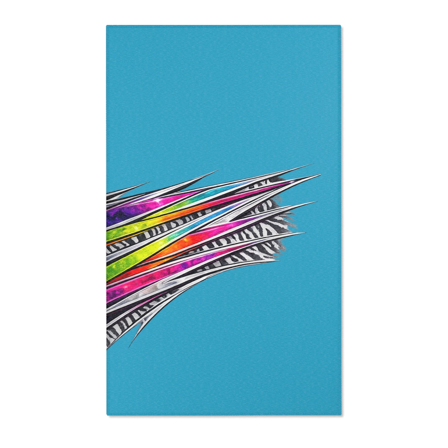 Turquoise Zebra Stripe Tear Area Rug — Colorful Rainbow Accent Rug