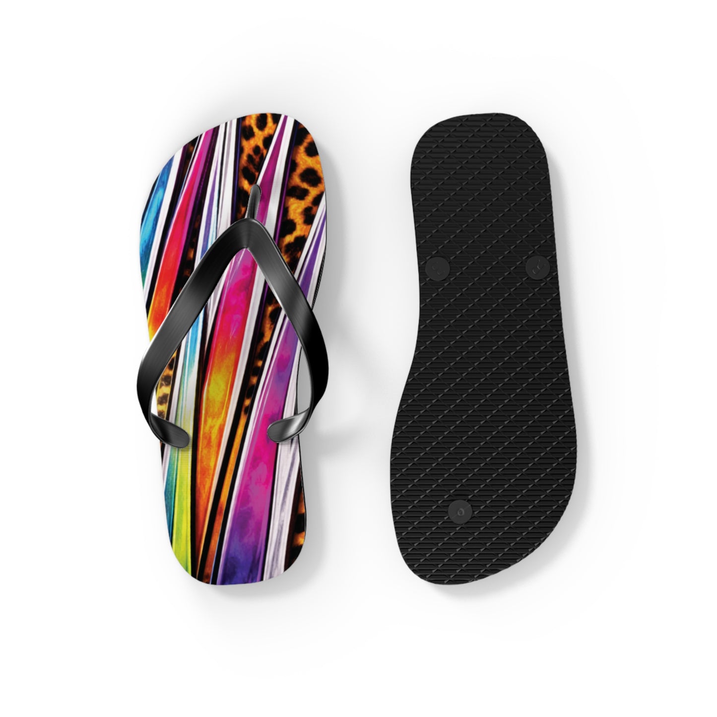Colorful Striped & Leopard Print Flip Flops — Vibrant Beach Sandals