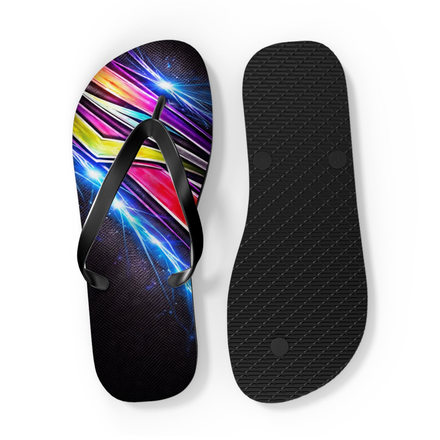 Neon Galaxy Flip Flops — Colorful Space Wave Beach Sandals