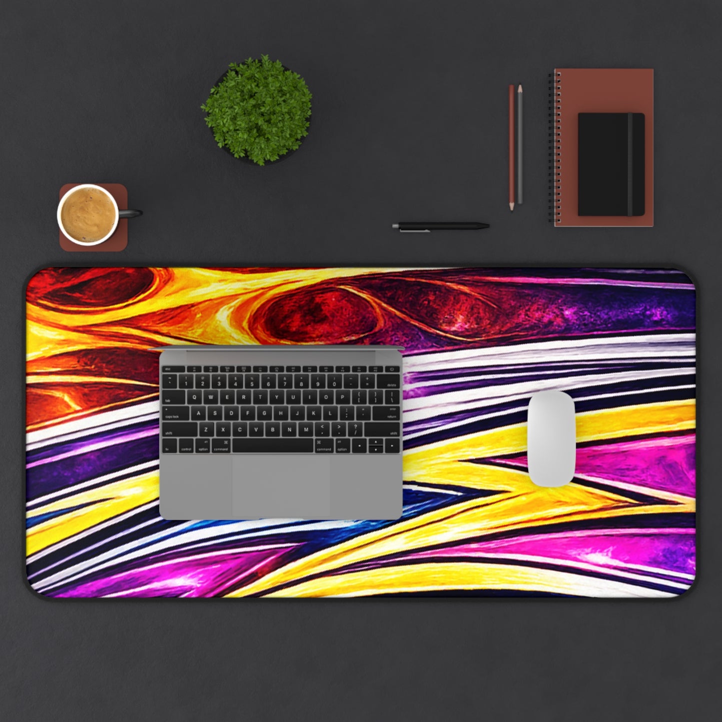Abstract Flame Waves Desk Mat | Colorful Lightning Pattern