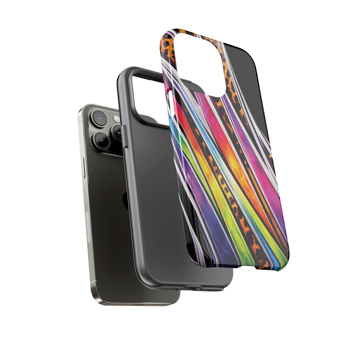 Colorful Stripes & Leopard Print Phone Case