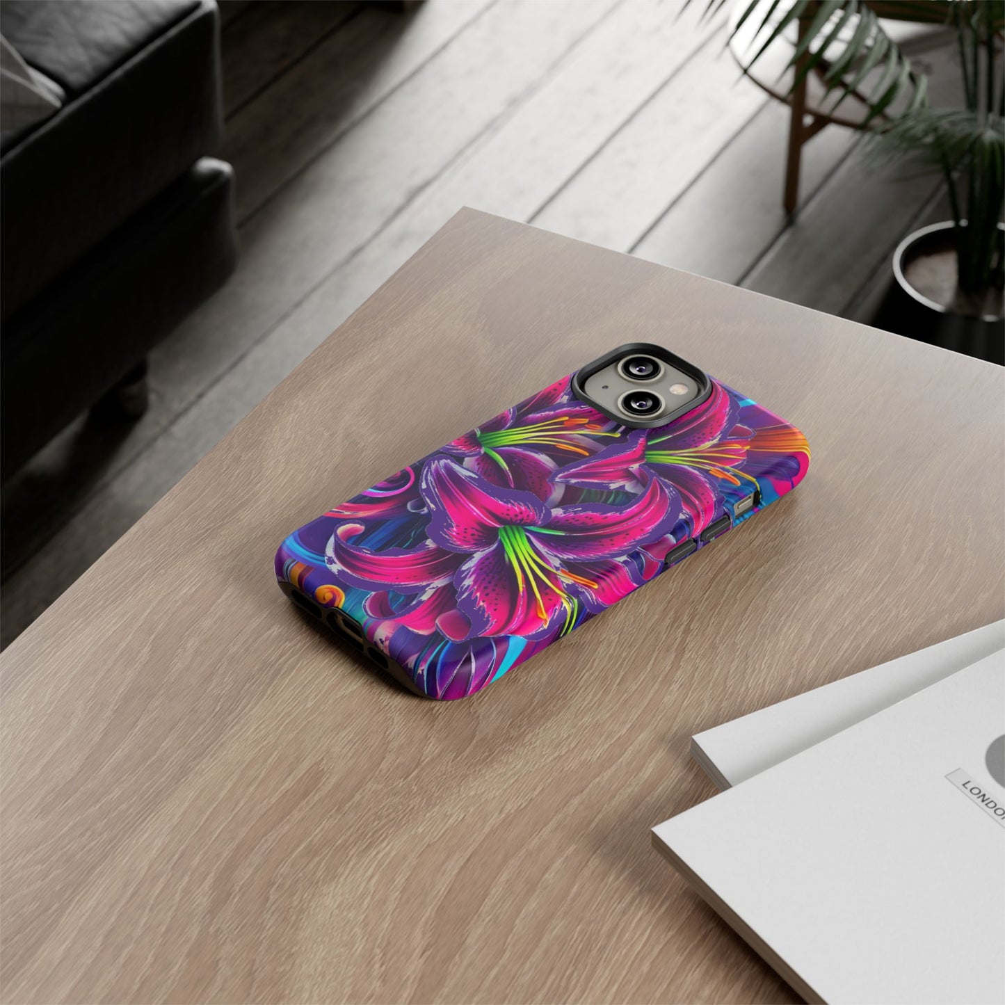 Neon Lily Illustration Tough Case | Floral Phone Cover