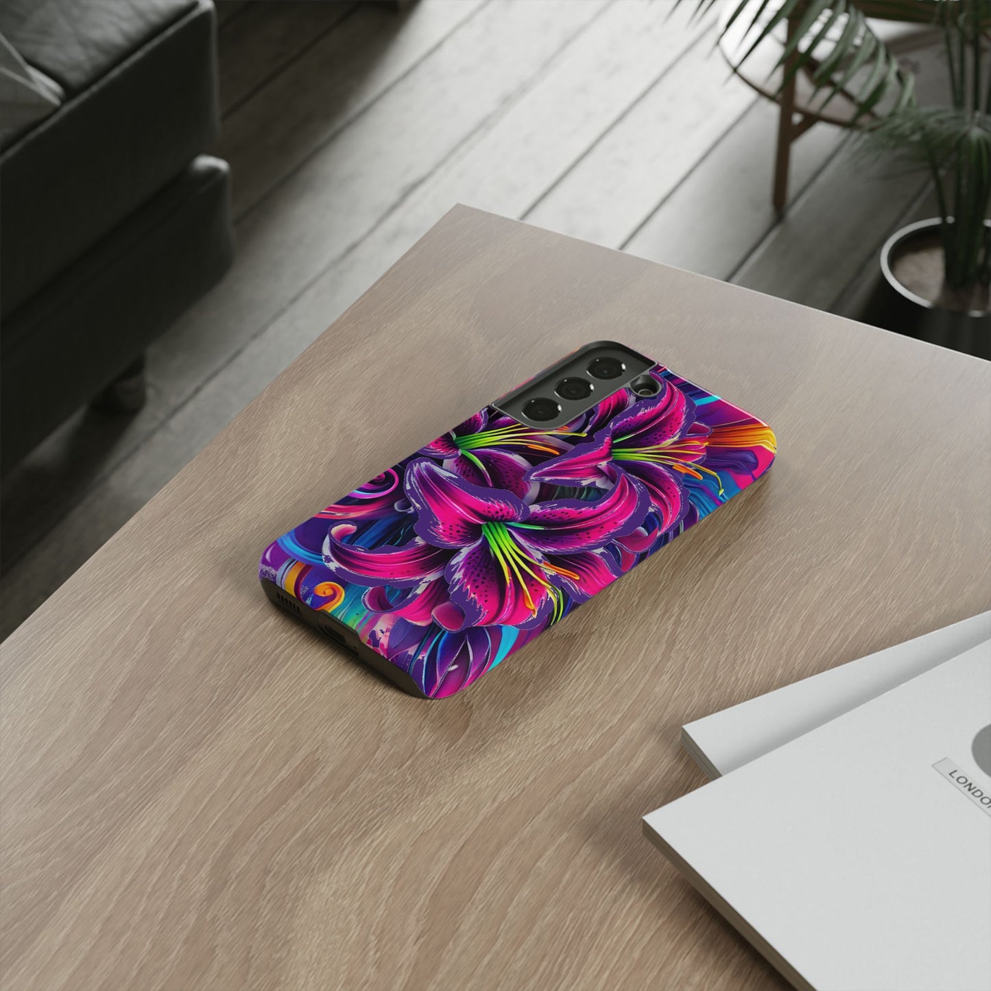Neon Lily Illustration Tough Case | Floral Phone Cover