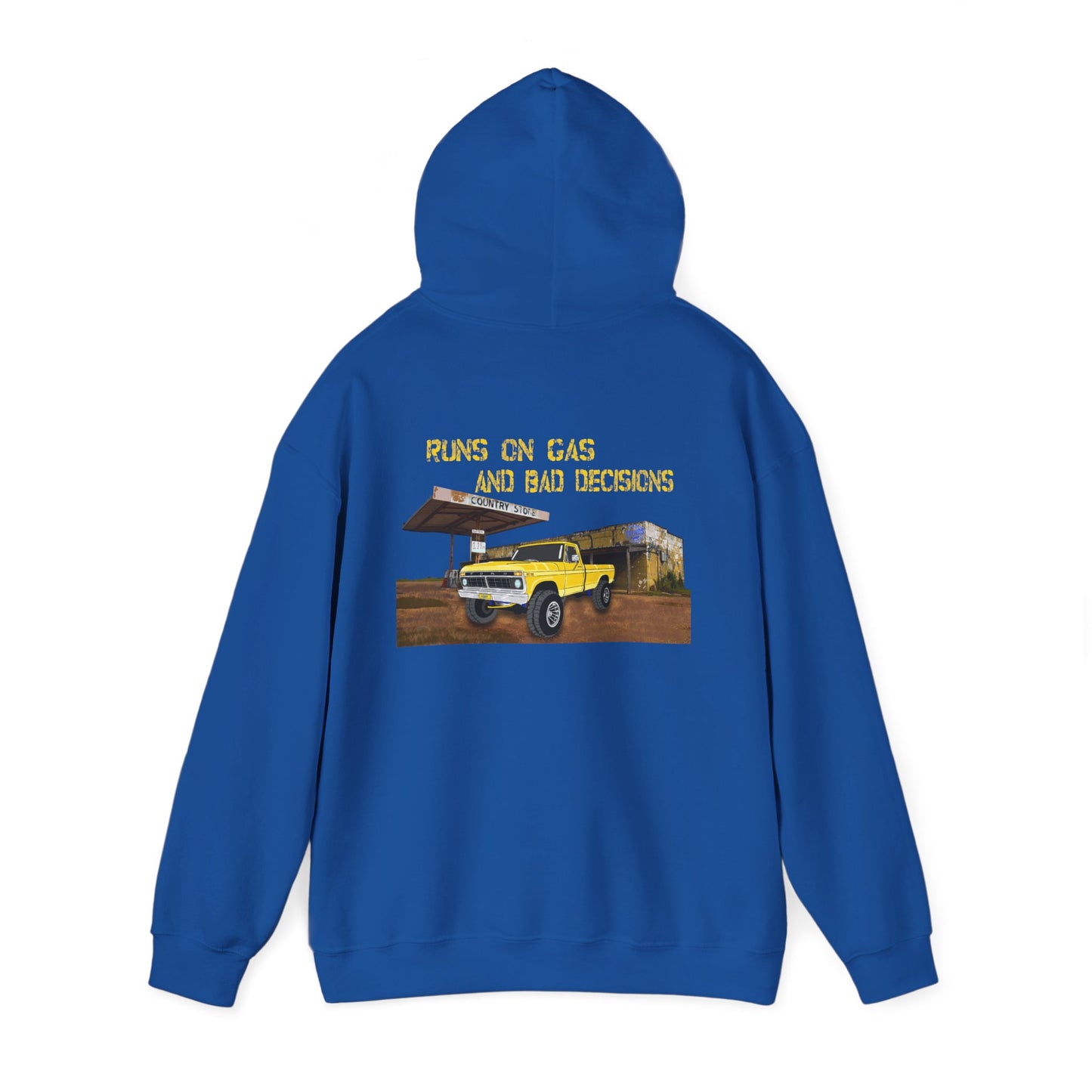 Hoodie — "Runs on Gas and Bad Decisions" Vintage Truck Graphic Hoodie