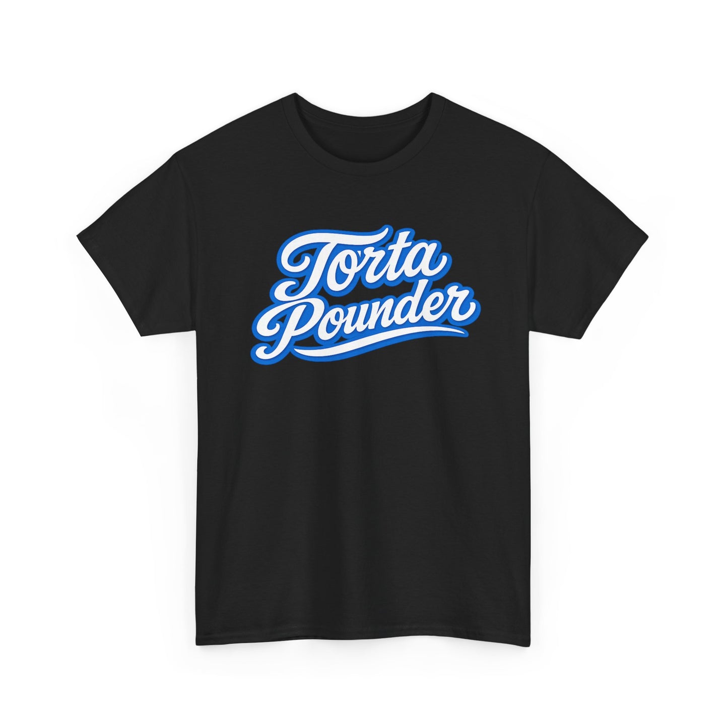 Torta Pounder Script Tee — Retro Blue Logo Graphic T-Shirt