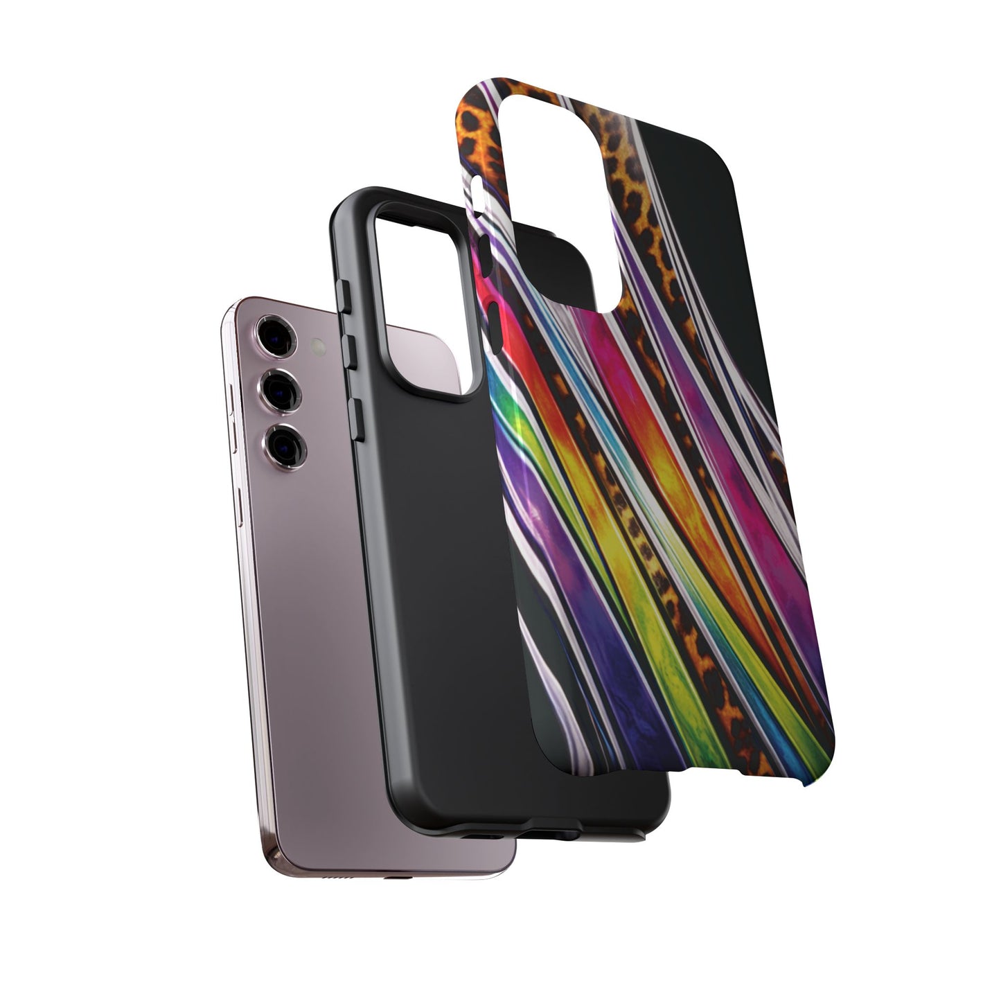 Colorful Stripes & Leopard Print Phone Case