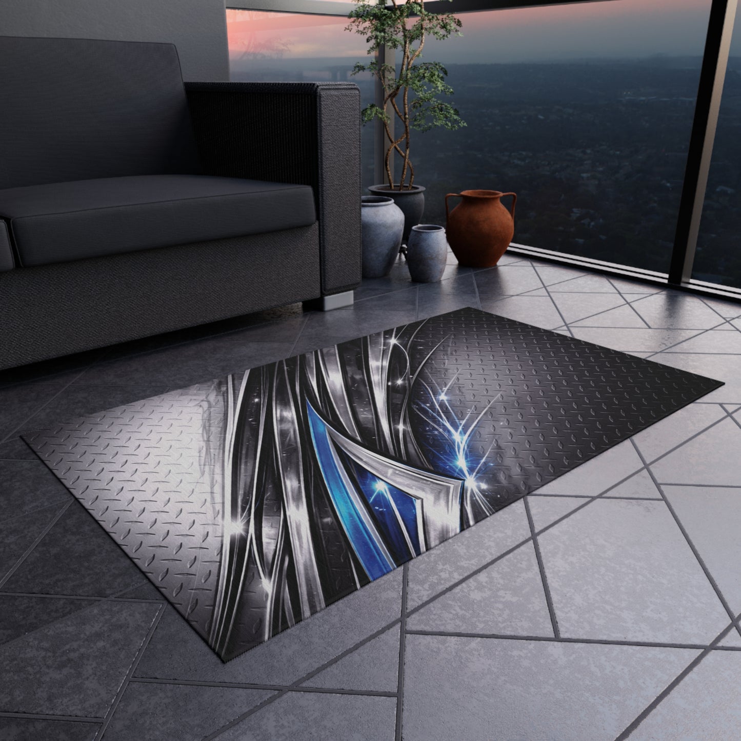 Man Cave Diamond Plate Outdoor Rug — Shop Garage Graphics Doormat