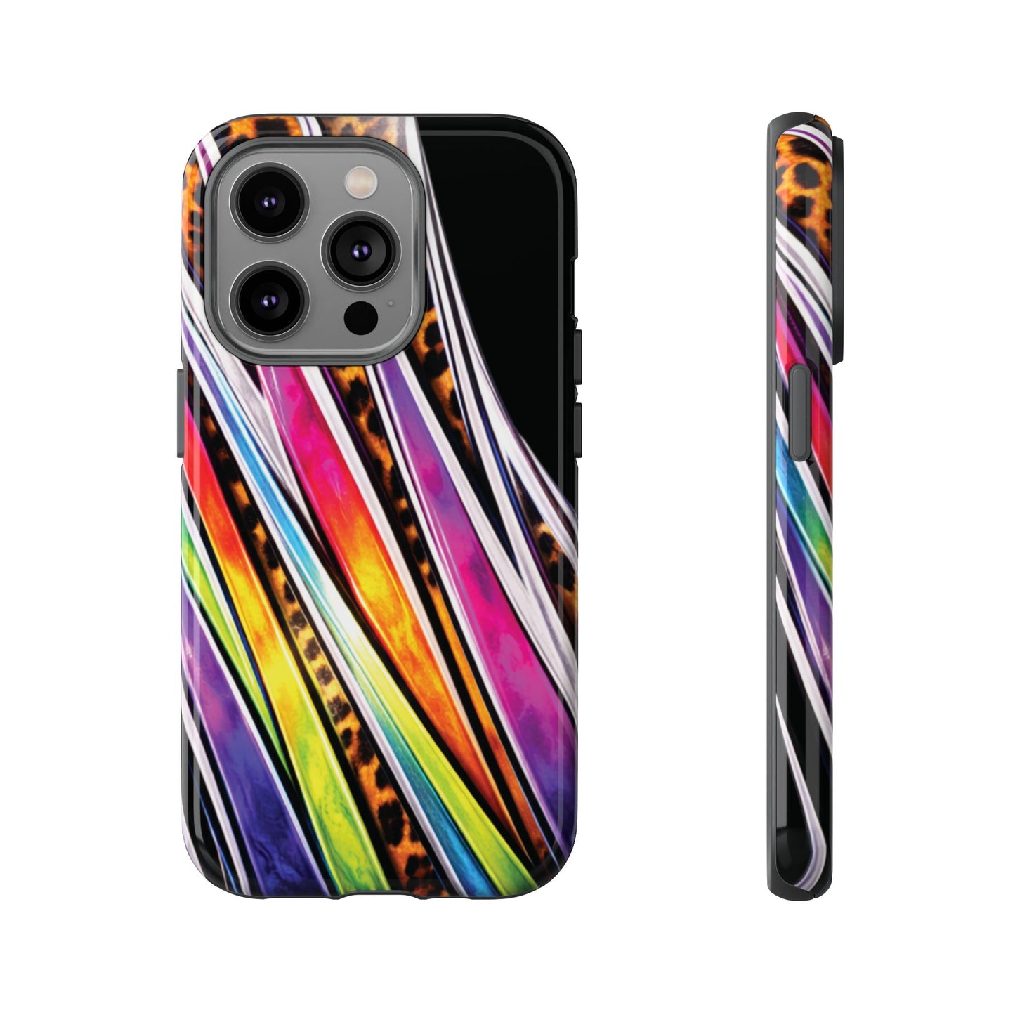 Colorful Stripes & Leopard Print Phone Case