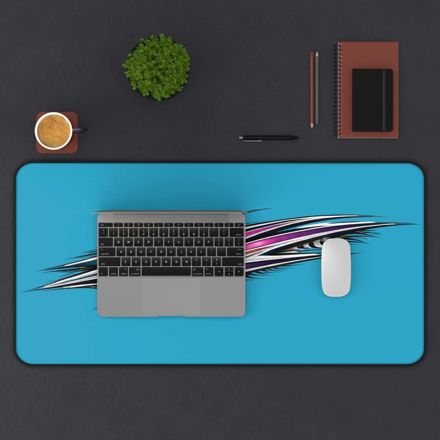 Retro Pinstripe Graphic Desk Mat | Blue Racing Stripe Mousepad