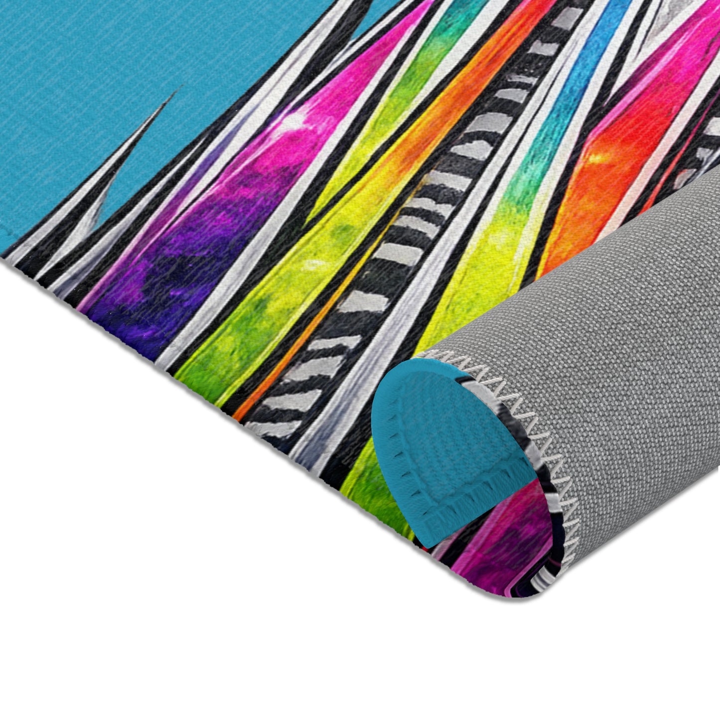 Turquoise Zebra Stripe Tear Area Rug — Colorful Rainbow Accent Rug