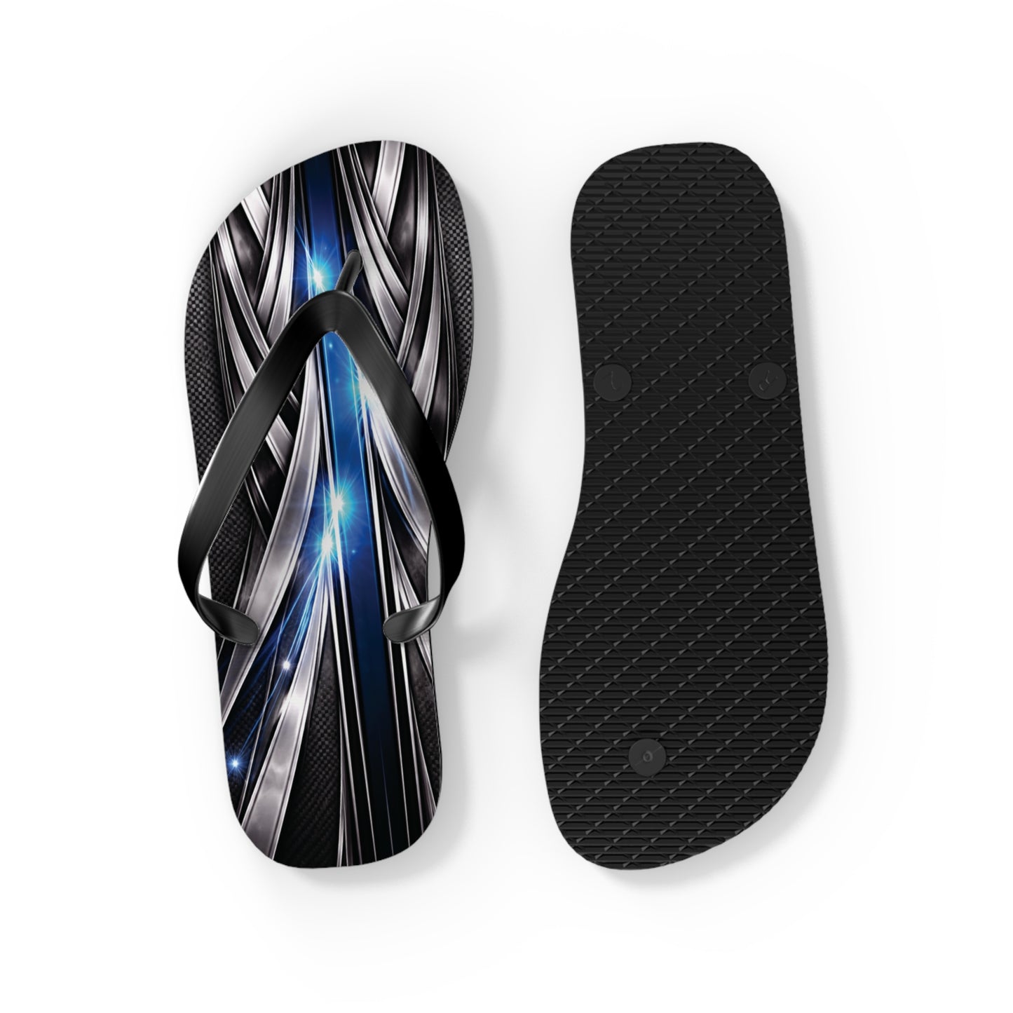 Abstract Metallic Blue Flip Flops — Futuristic Graphic Beach Sandals