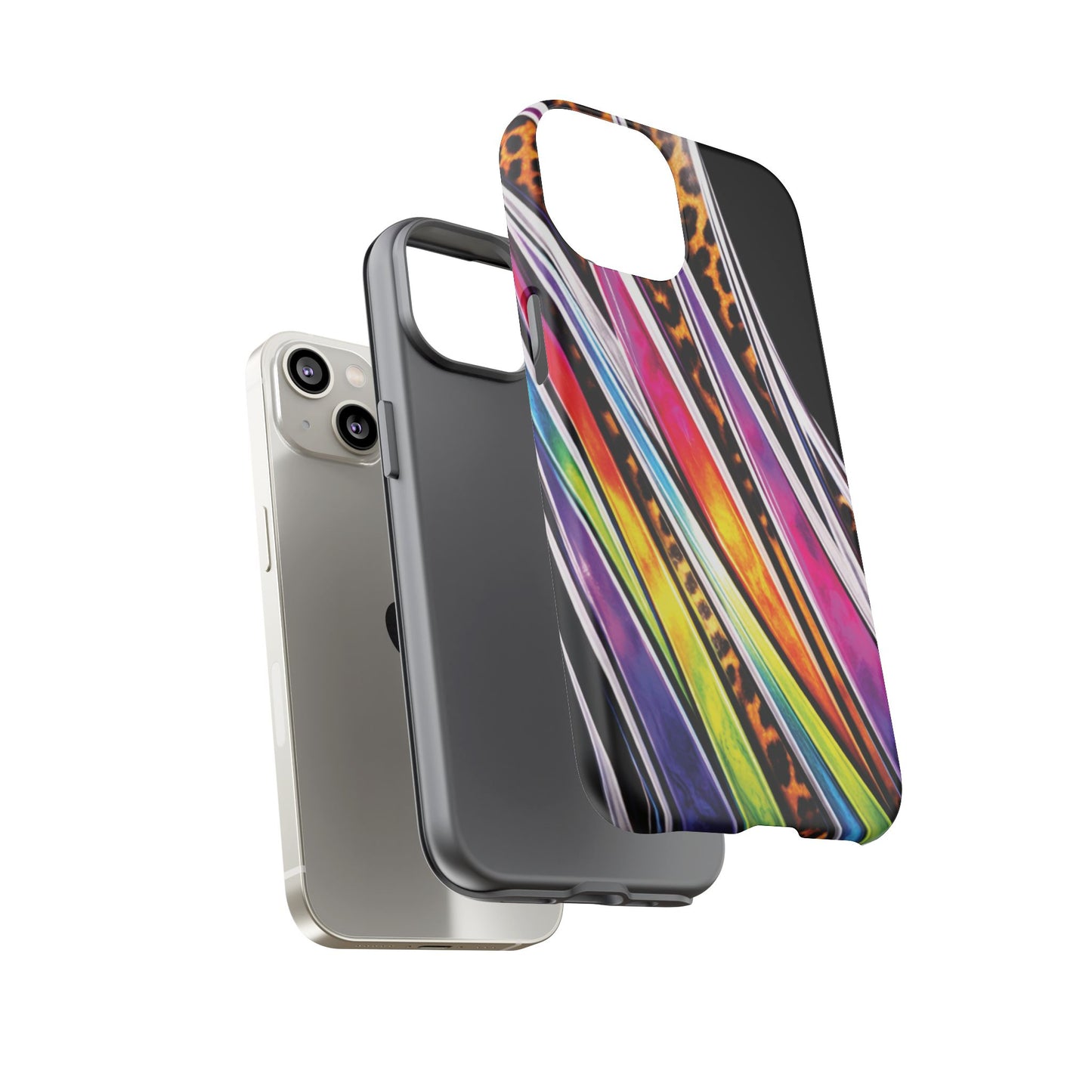 Colorful Stripes & Leopard Print Phone Case