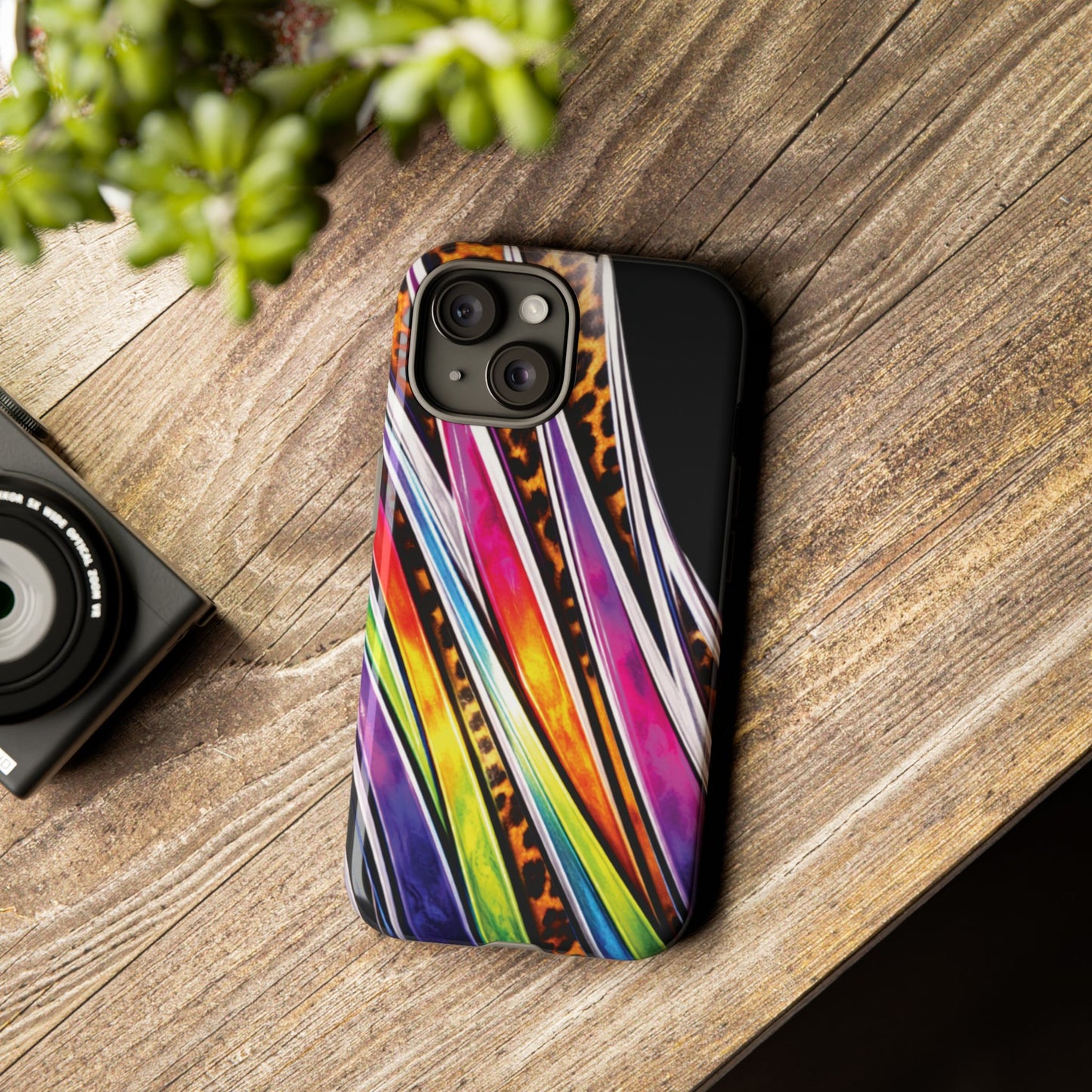 Colorful Stripes & Leopard Print Phone Case