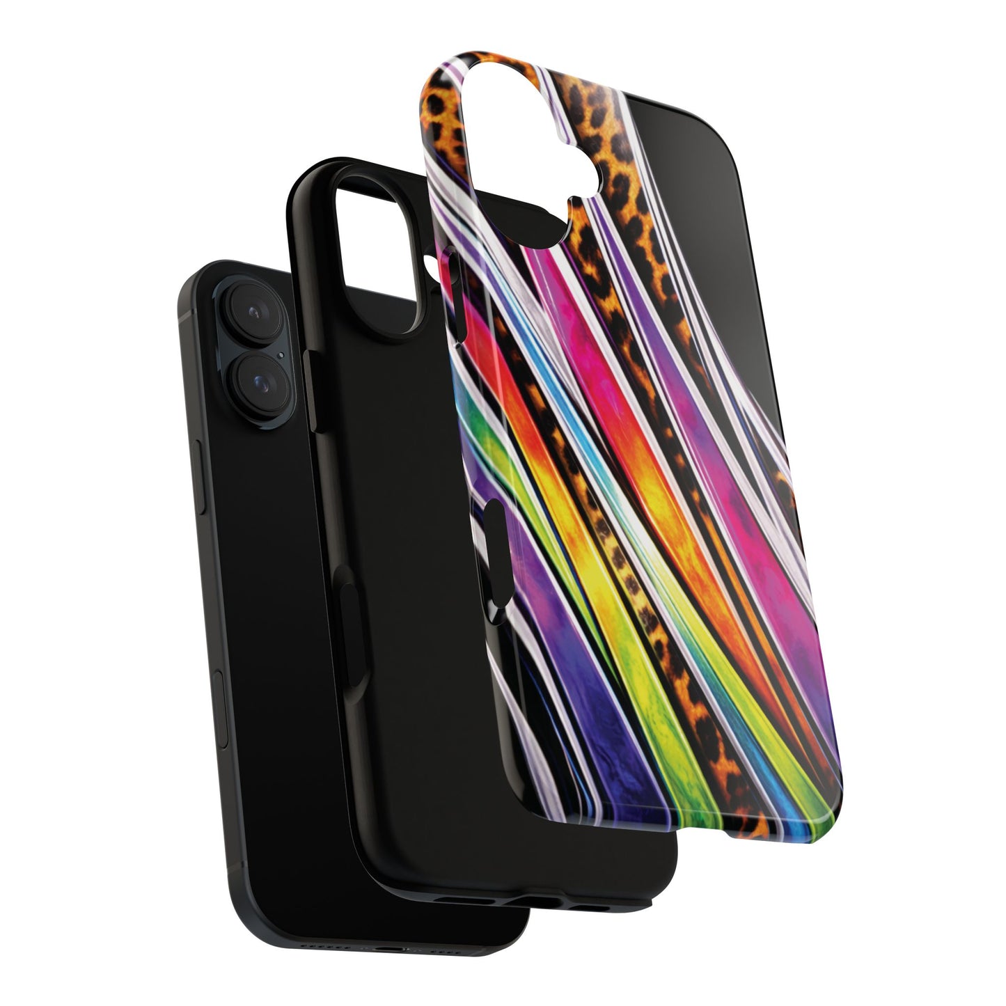 Colorful Stripes & Leopard Print Phone Case